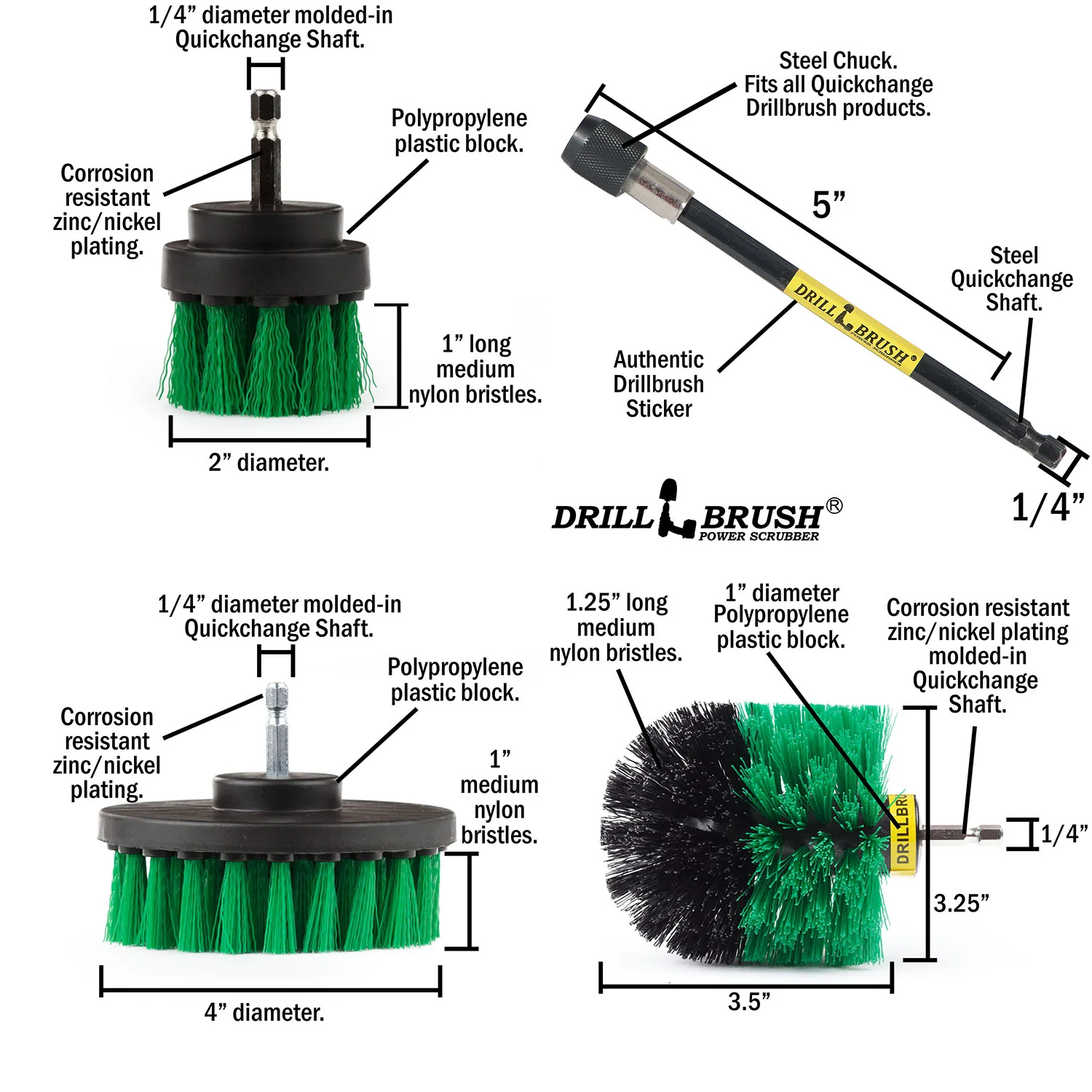 Original, 4in, & 2in Green Brushes w/5in Ext. - Medium - Kitchen & Appliance | G-S-42O-5X-QC-DB - Image 6