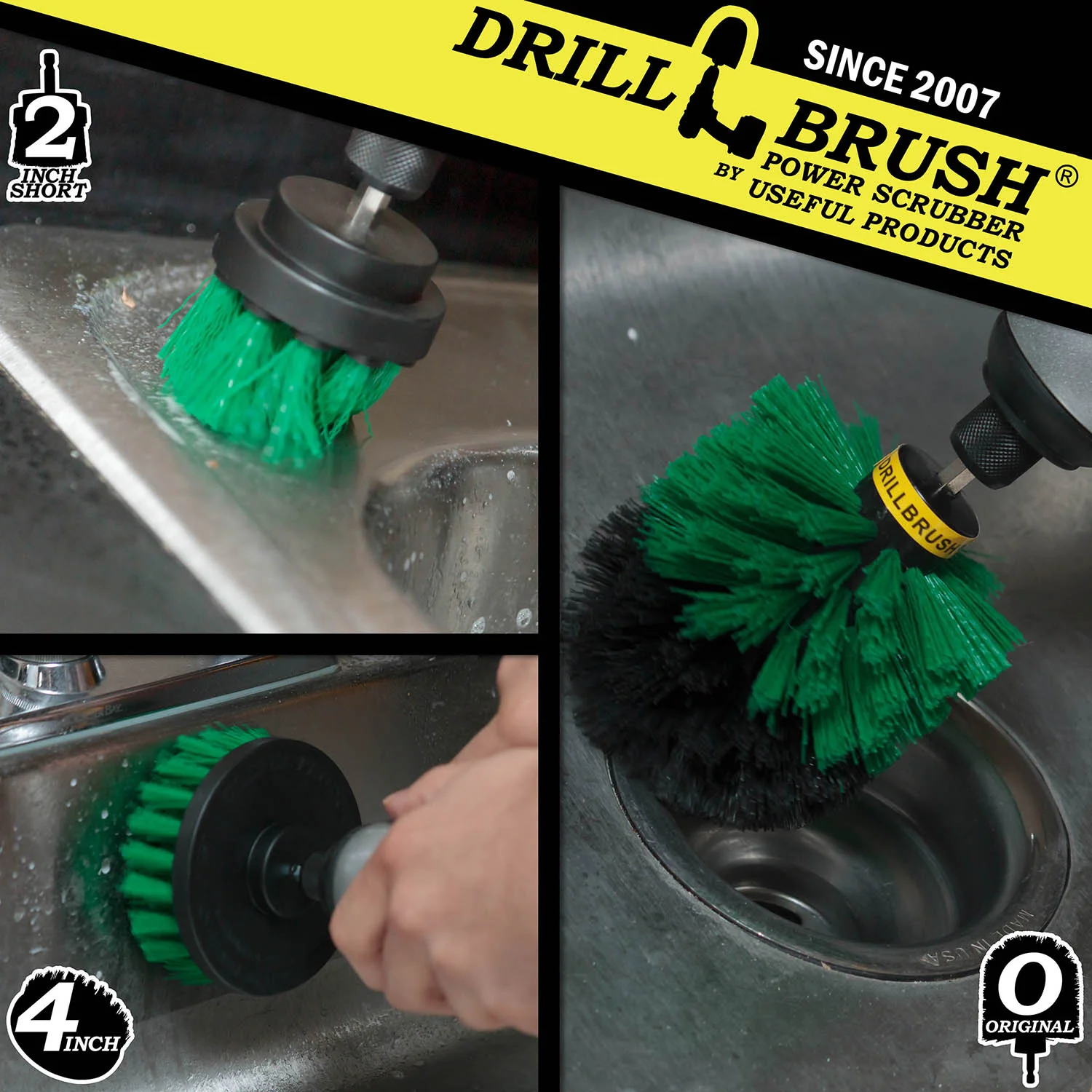 Original, 4in, & 2in Green Brushes - Medium Stiffness - Kitchen Cleaning | G-S-42O-QC-DB - Image 4