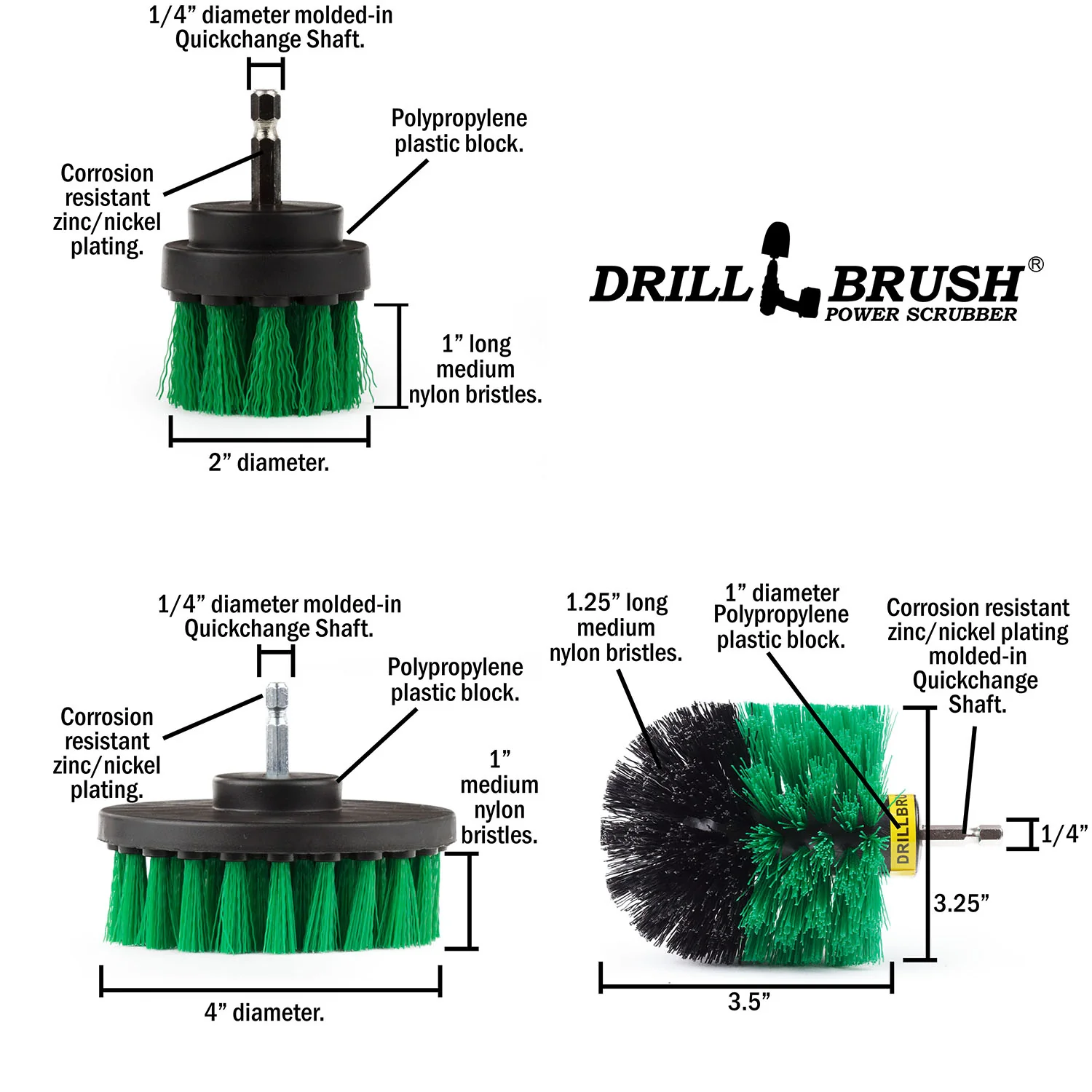 Original, 4in, & 2in Green Brushes - Medium Stiffness - Kitchen Cleaning | G-S-42O-QC-DB - Image 5