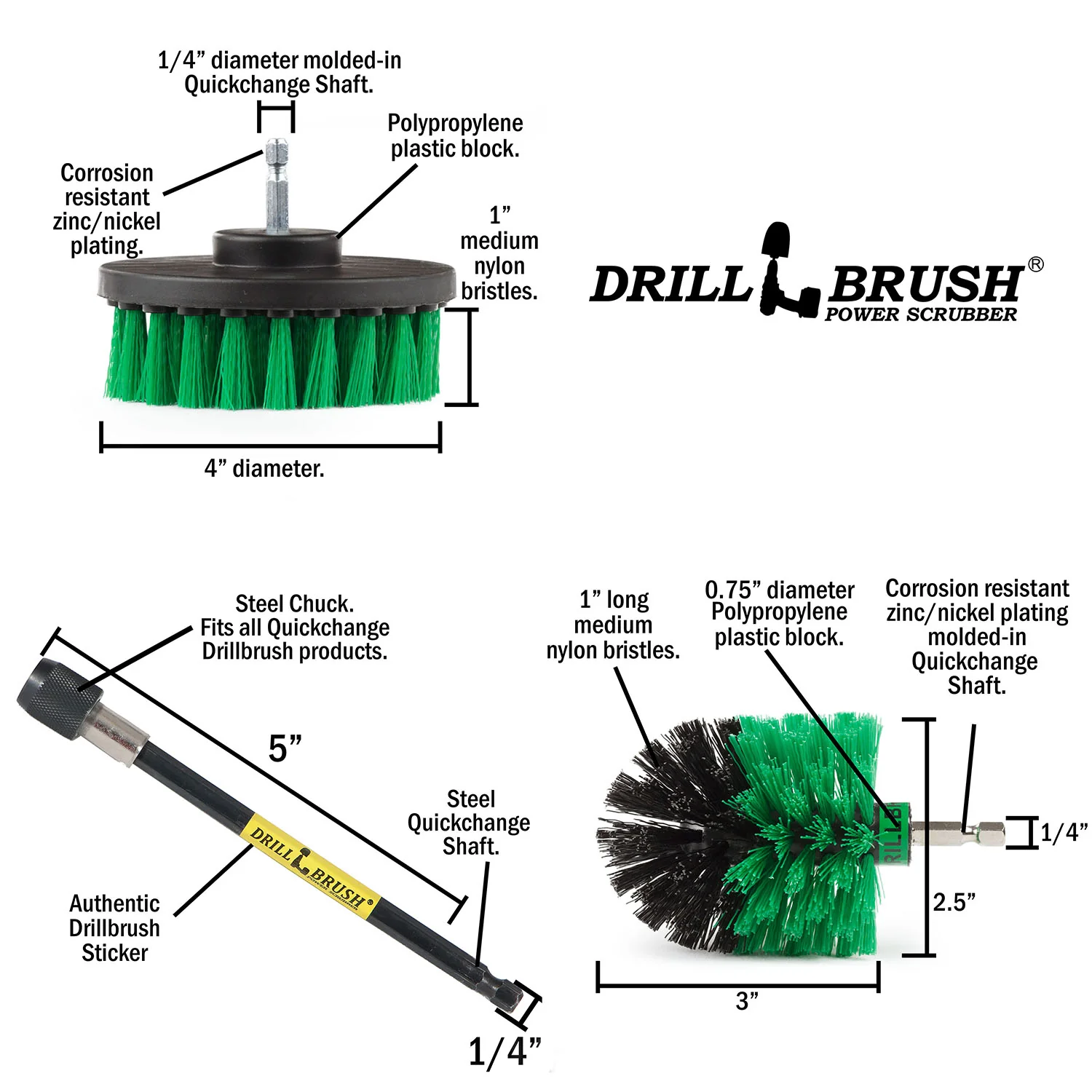 Mini & 4in Green Brushes - Medium Bristles - Kitchen & Appliance Cleaning | G-S-4M-5X-QC-DB - Image 5