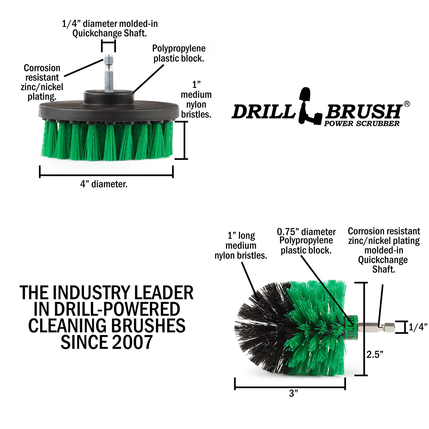 Mini & 4in Green Brushes - Medium Bristles - Kitchen & Appliances Cleaning | G-S-4M-QC-DB - Image 5