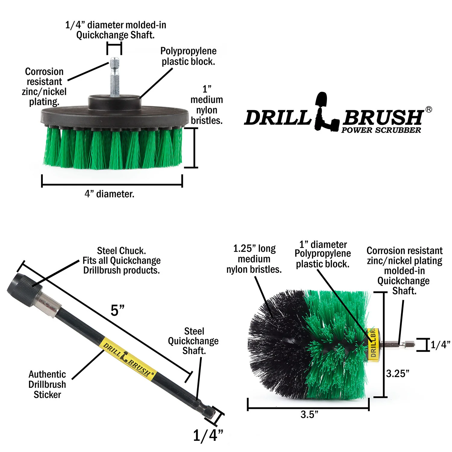 Original & 4in Green Brushes w/5in Extension - Medium Stiff - Kitchen & Appliance | G-S-4O-5X-QC-DB - Image 5