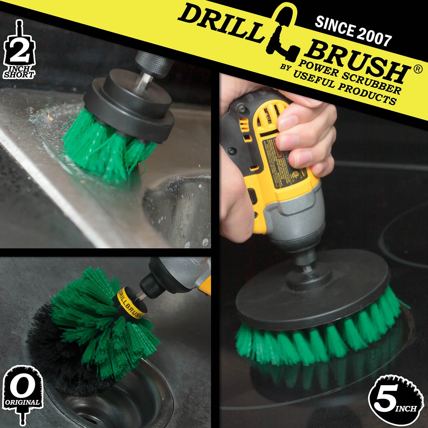 Original, 5in, & 2in Green Brushes - Medium Bristles - Kitchen & Appliance Cleaning | G-S-52O-QC-DB - Image 4