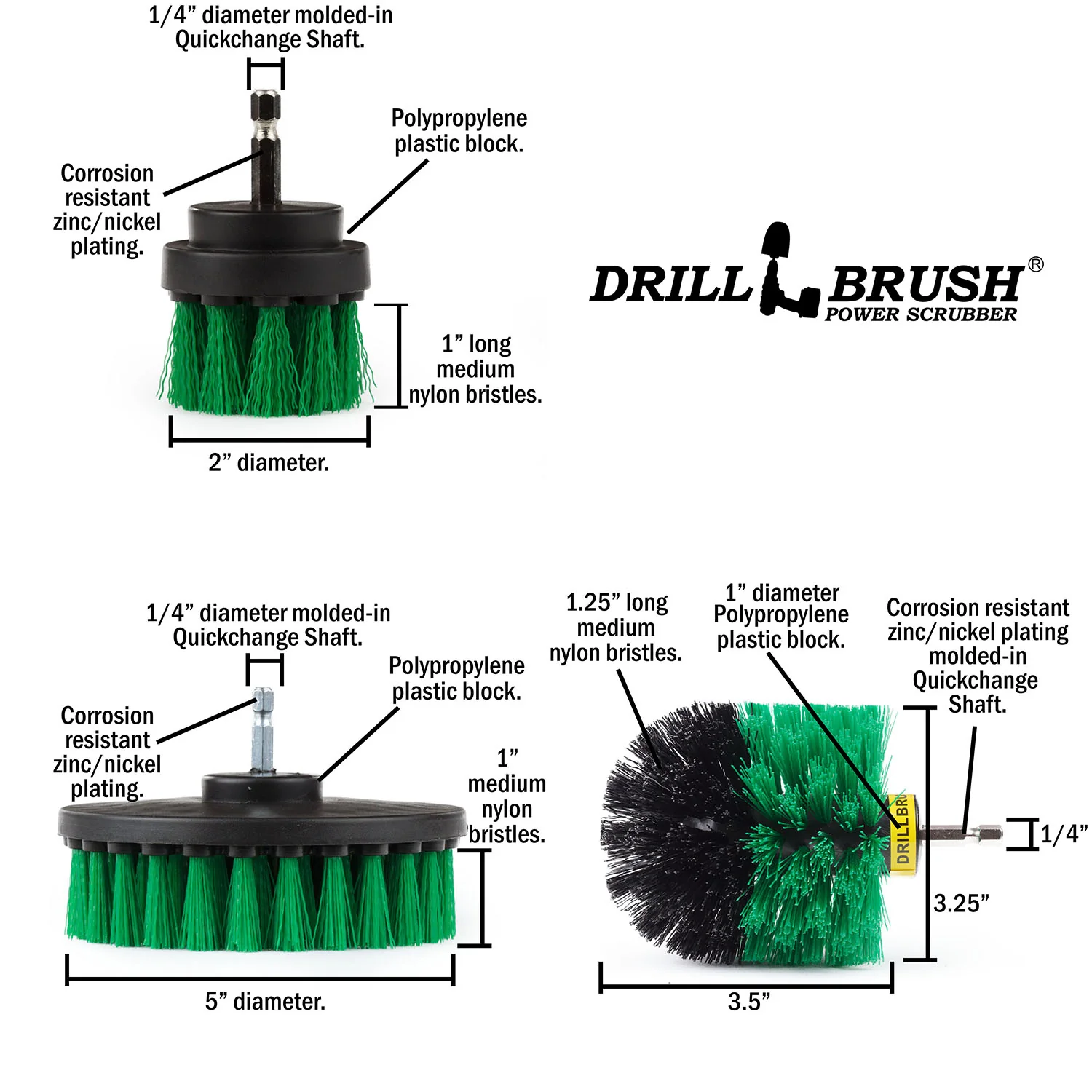 Original, 5in, & 2in Green Brushes - Medium Bristles - Kitchen & Appliance Cleaning | G-S-52O-QC-DB - Image 5