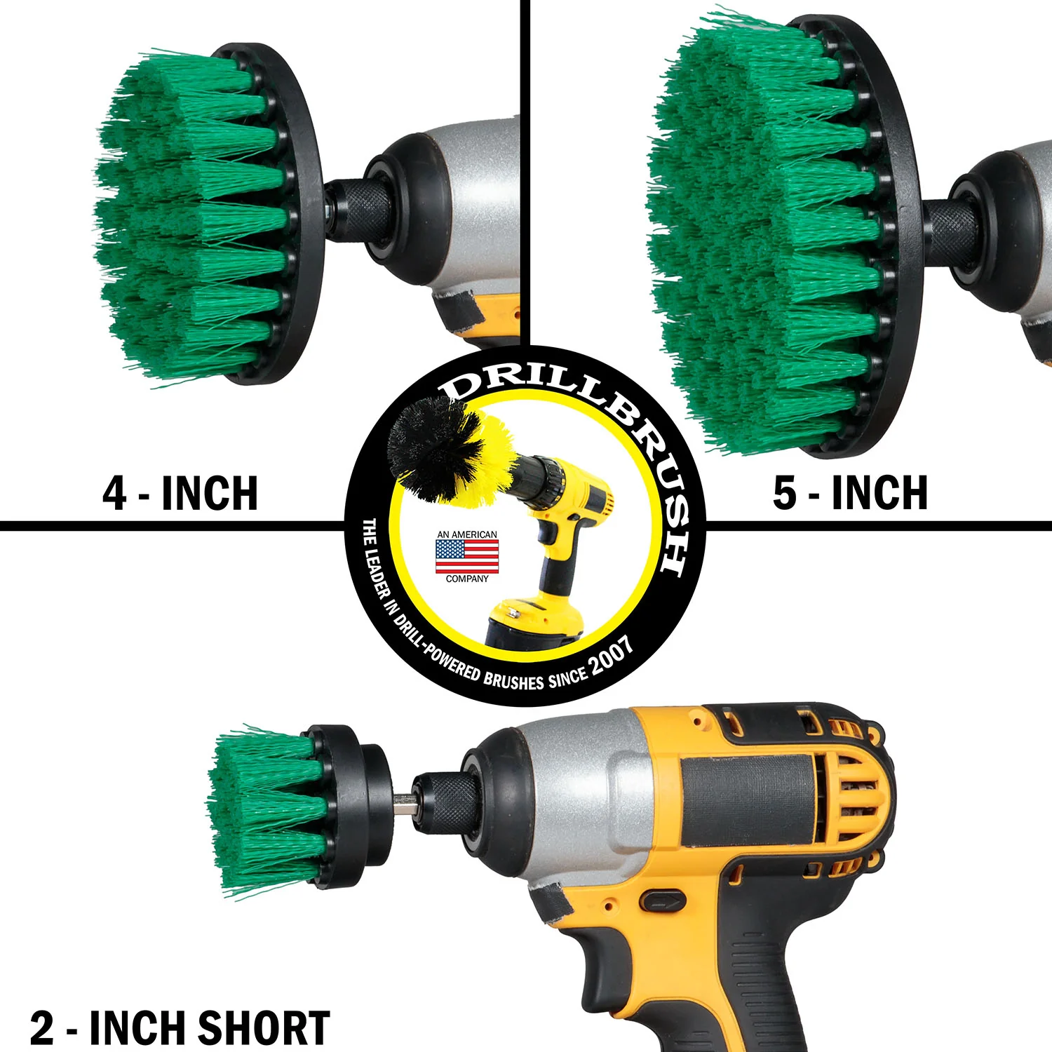 5in, 4in, & 2in Green Brushes - Medium Bristles - Kitchen & Appliances Cleaning | G-S-542-QC-DB - Image 3
