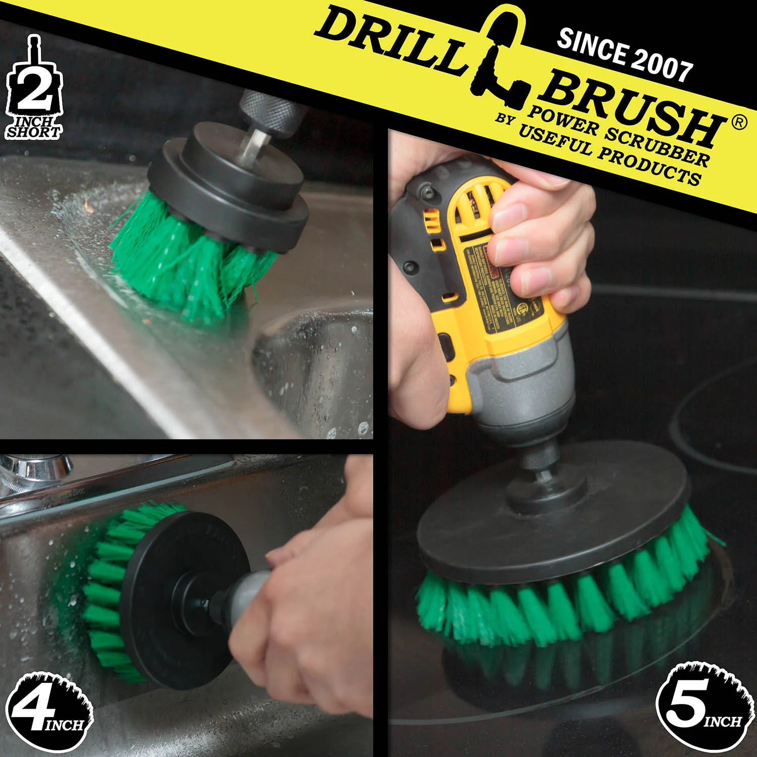 5in, 4in, & 2in Green Brushes - Medium Bristles - Kitchen & Appliances Cleaning | G-S-542-QC-DB - Image 4
