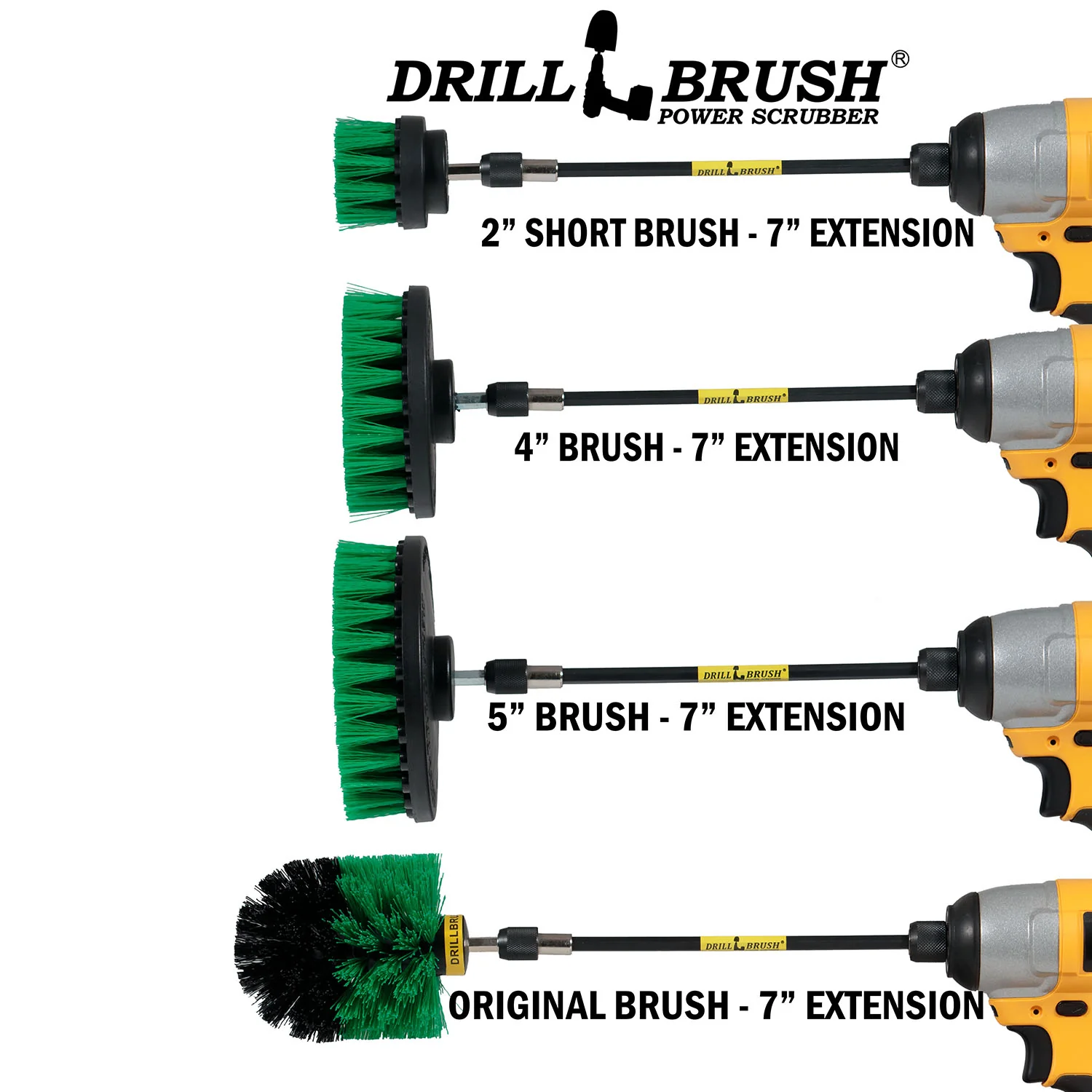 Original, 5in, 4in, 2in Green Brushes w/ 7in. Ext. - Kitchen & Appliance | G-S-542O-7X-QC-DB - Image 3