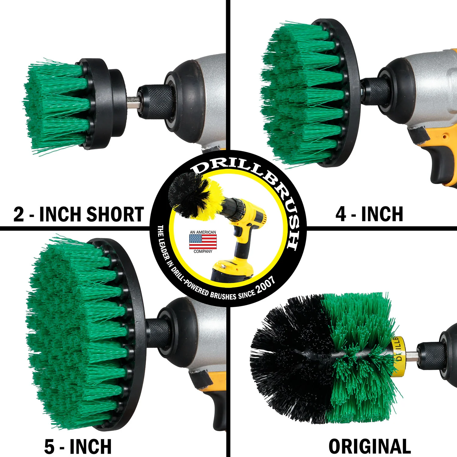Original, 5in, 4in, & 2in Green Brushes - Medium Bristles - Kitchen & Appliance | G-S-542O-QC-DB - Image 3