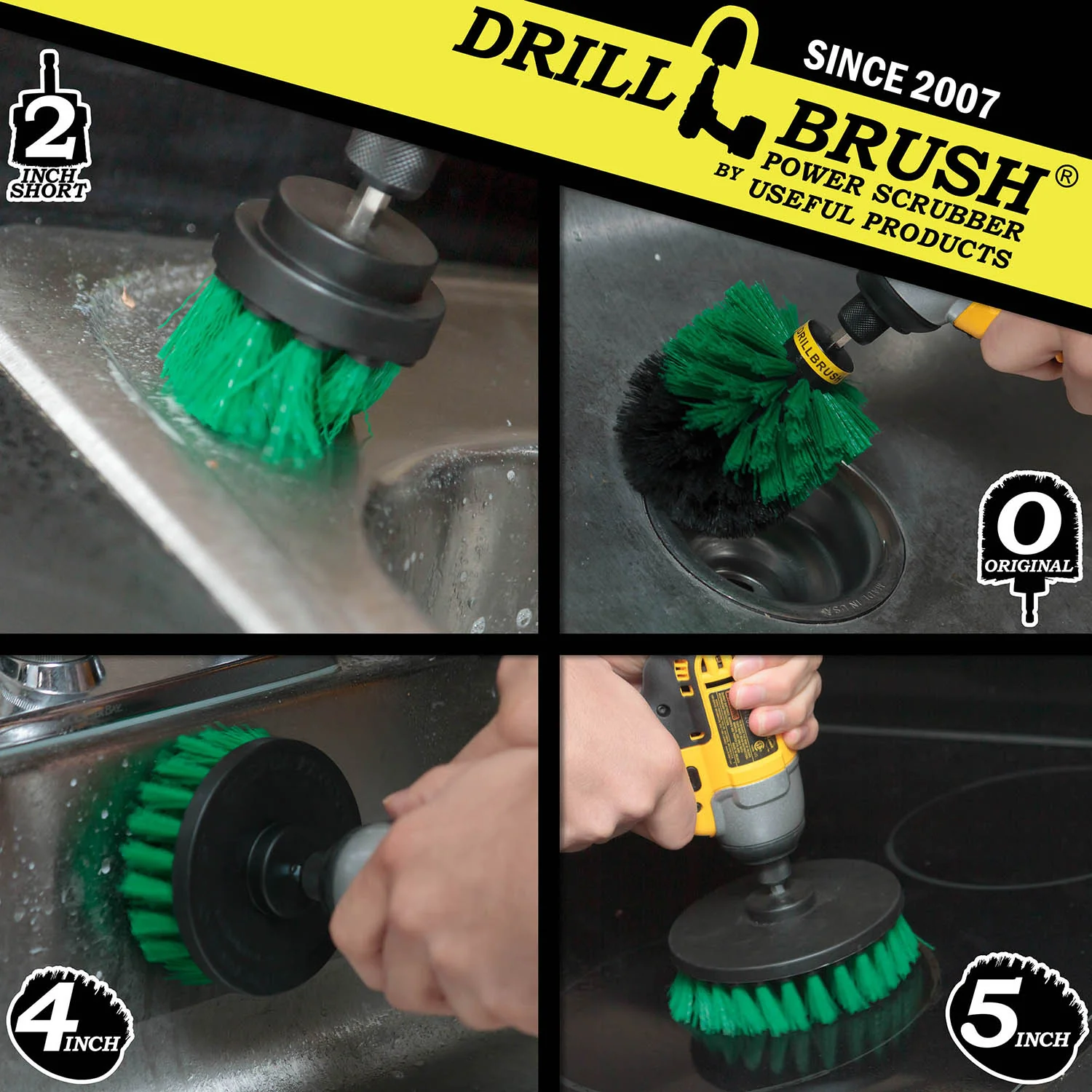 Original, 5in, 4in, & 2in Green Brushes - Medium Bristles - Kitchen & Appliance | G-S-542O-QC-DB - Image 4