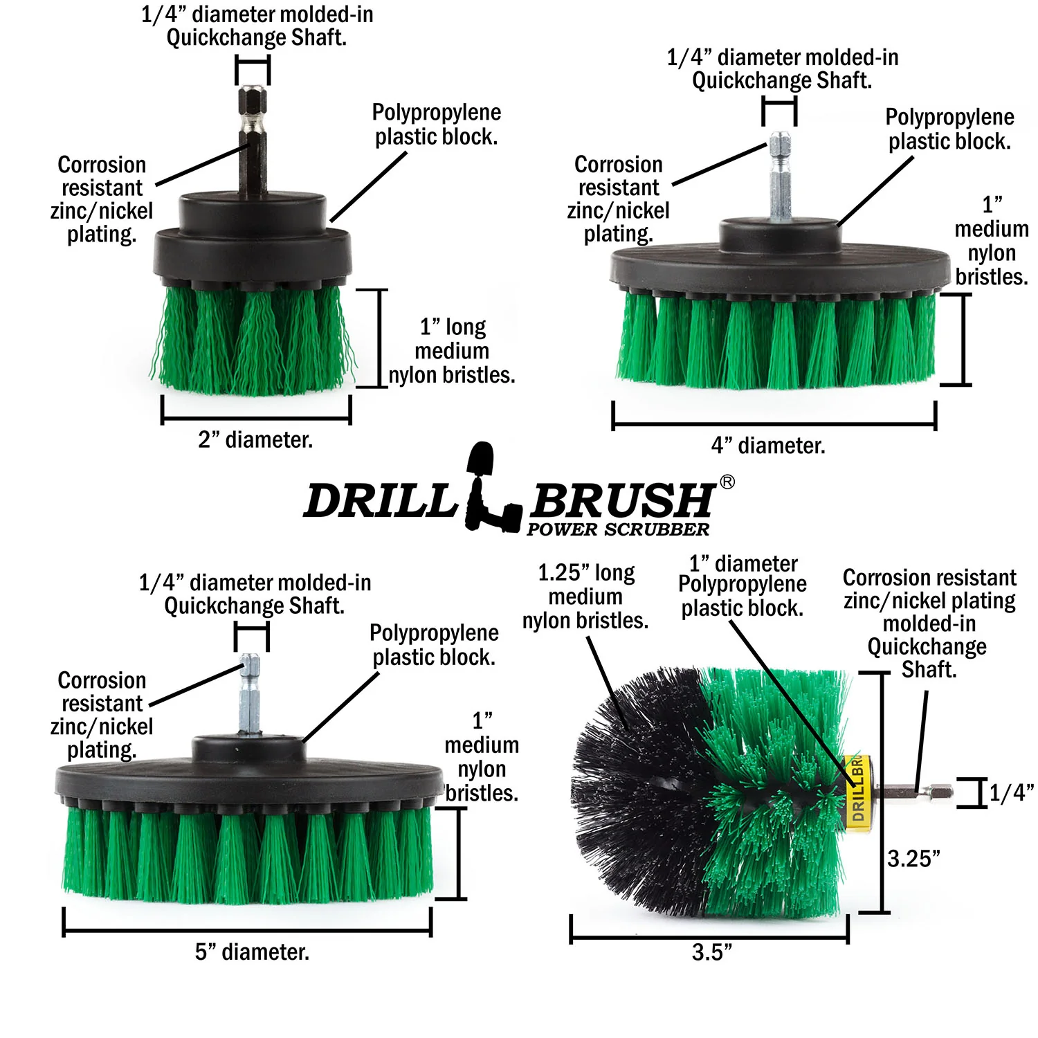 Original, 5in, 4in, & 2in Green Brushes - Medium Bristles - Kitchen & Appliance | G-S-542O-QC-DB - Image 5