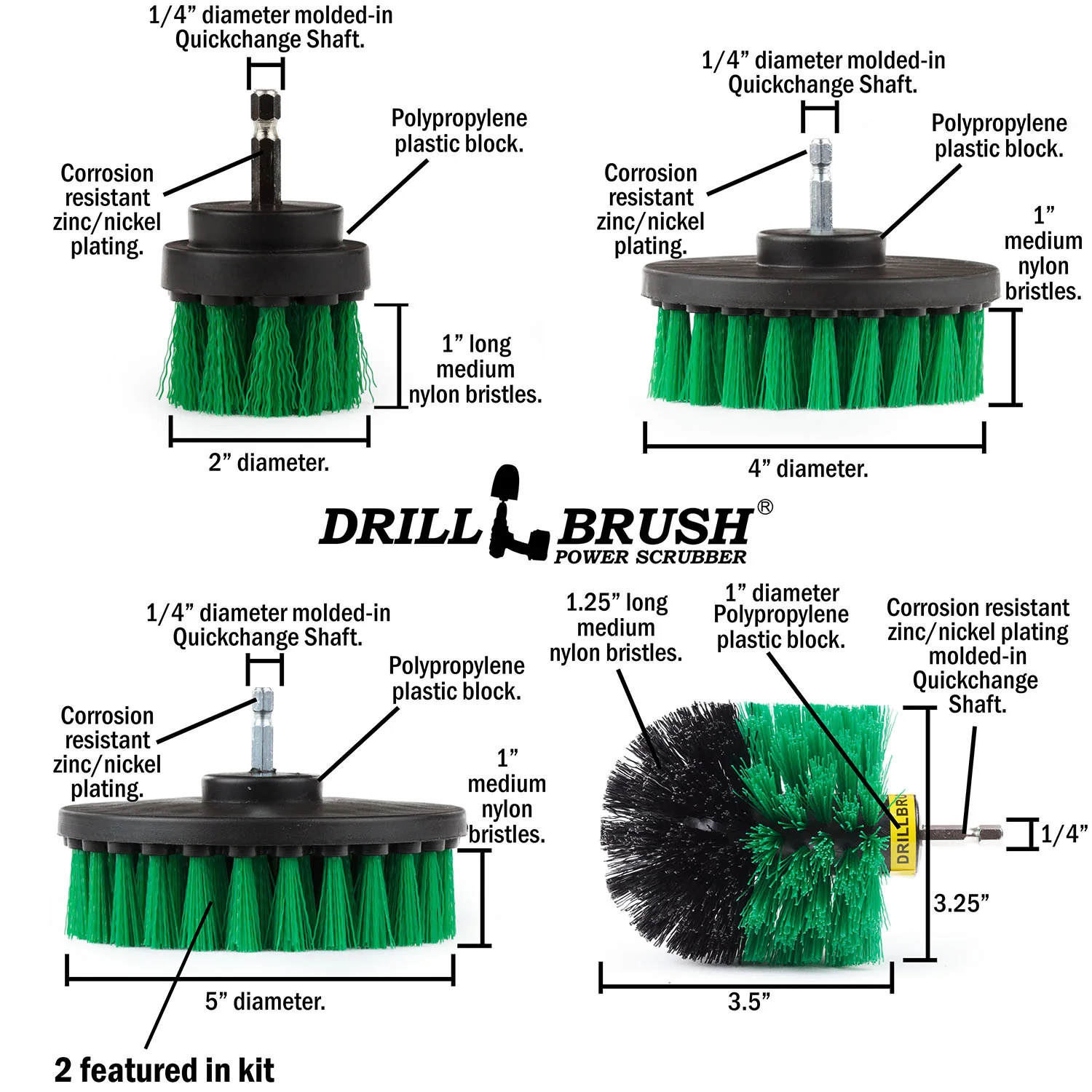 Original, 5in, 5in, 4in, & 2in Green Brushes - Medium - Kitchen & Appliance | G-S-5542O-QC-DB - Image 5
