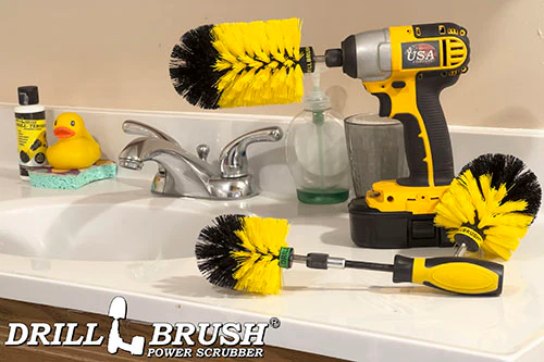 Jumbo, Original, and Mini Brushes w/ Handle Kit - Medium Yellow Bristles - Bathroom Cleaning | Y-S-JOM-HD-QC-DB - Image 5