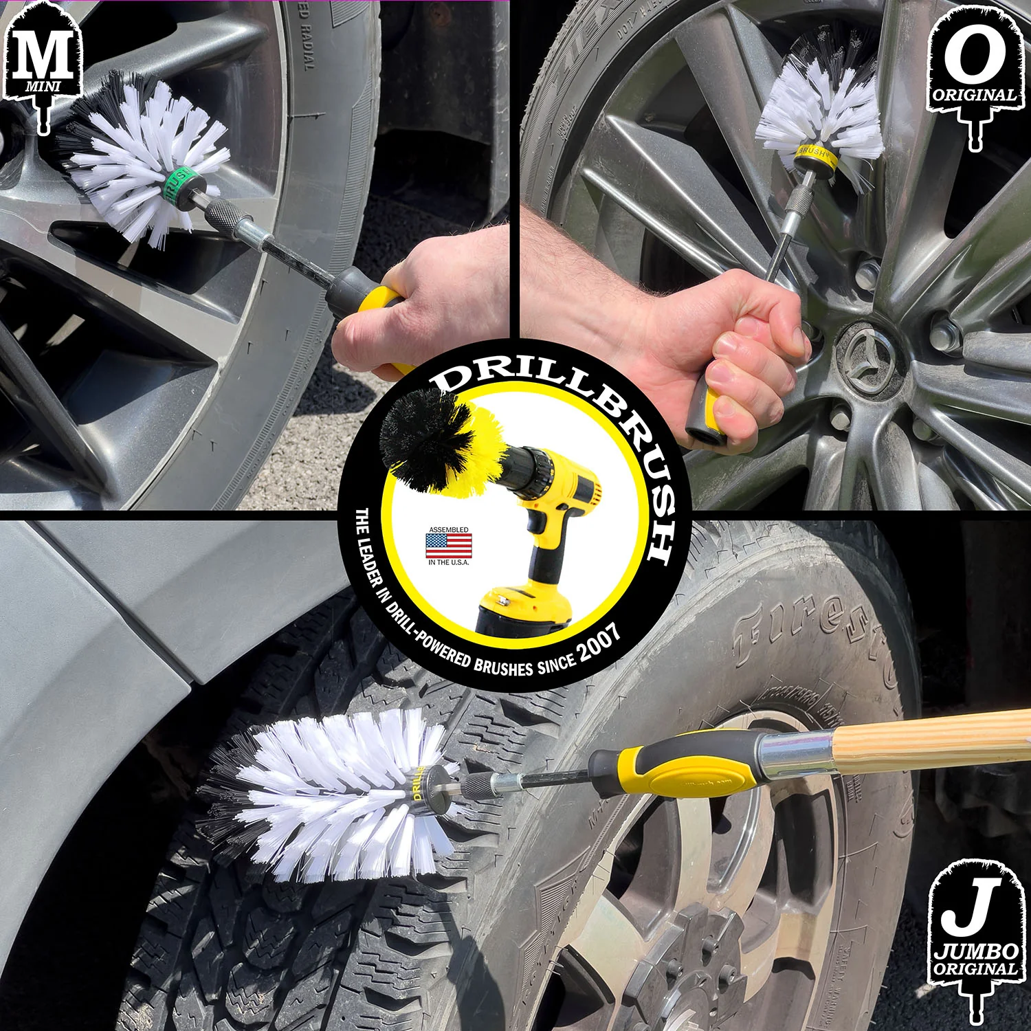 Jumbo, Original, and Mini Brushes w/ Handle Kit - Soft White Bristles - Home & Auto Cleaning | W-S-JOM-HD-QC-DB - Image 3