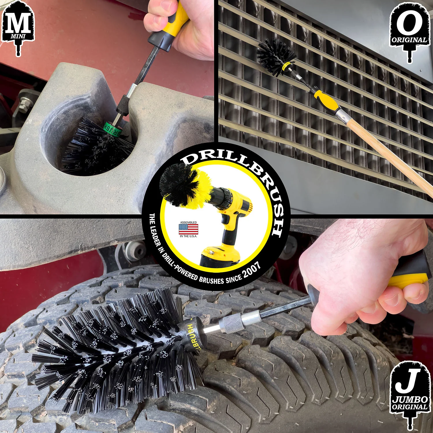 Jumbo, Original, and Mini Brushes w/ Handle Kit - Ultra Stiff Black Bristles - Grill & Industrial Cleaning | K-S-JOM-HD-QC-DB - Image 3