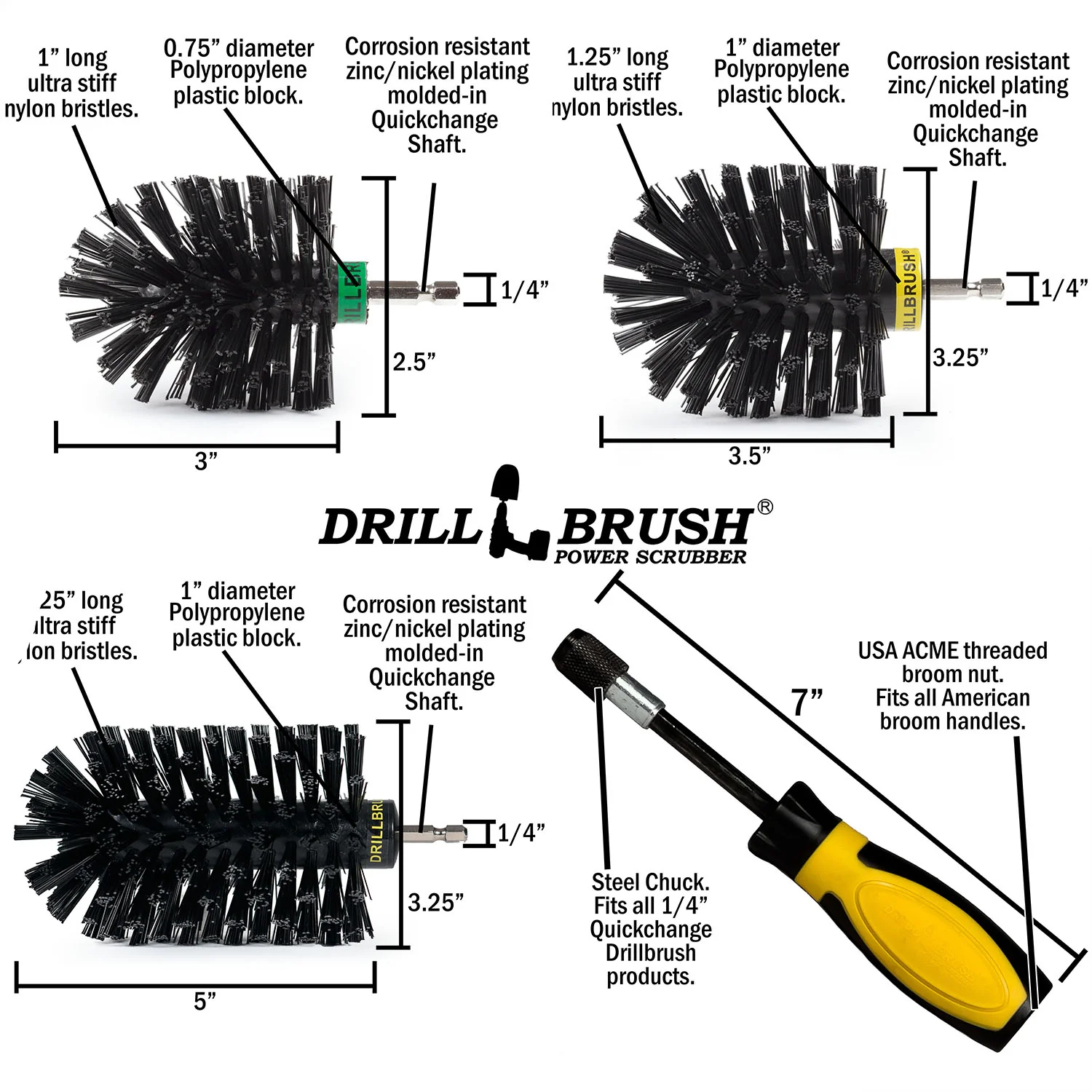 Jumbo, Original, and Mini Brushes w/ Handle Kit - Ultra Stiff Black Bristles - Grill & Industrial Cleaning | K-S-JOM-HD-QC-DB - Image 4