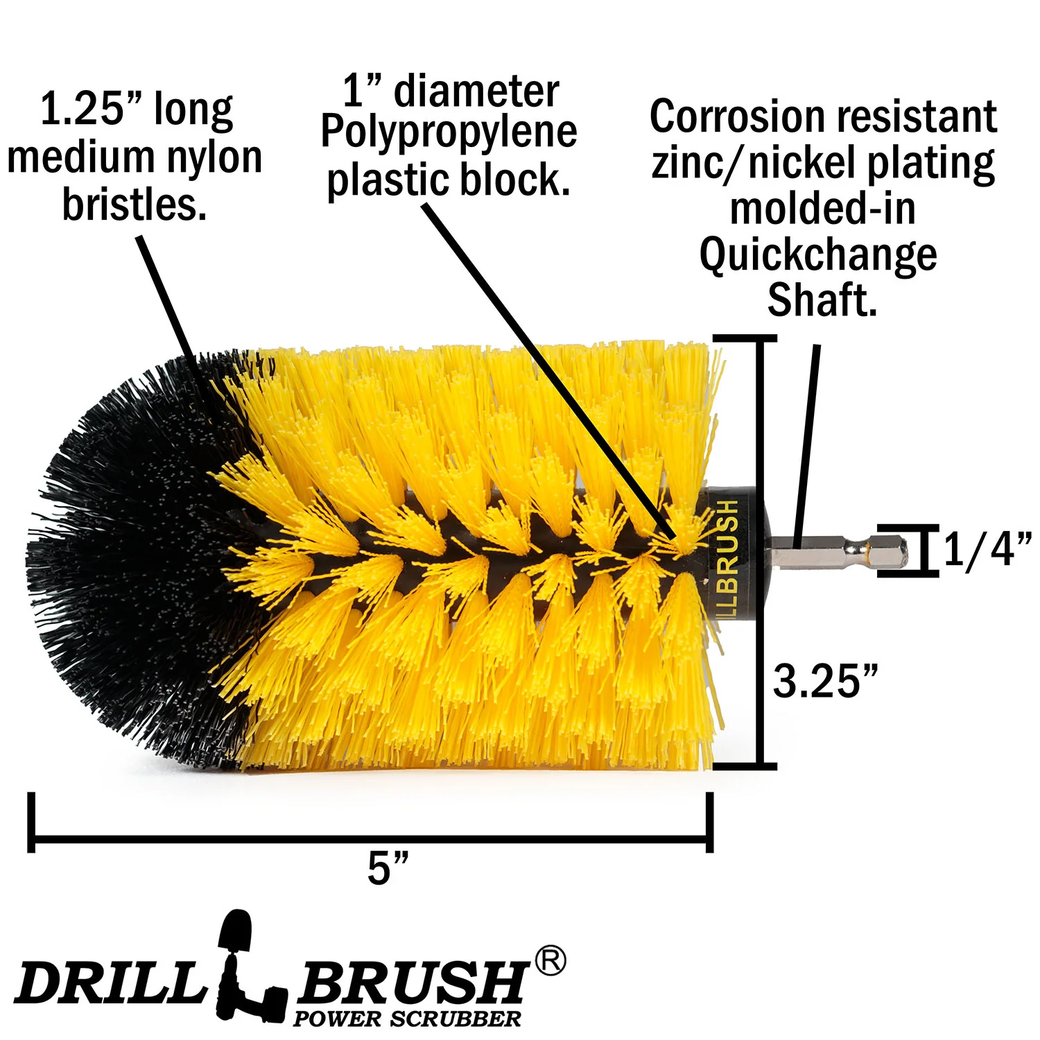 Jumbo Original Yellow Brush - Medium Stiffness - Bullet Shaped - Bathroom & Shower | J-S-Y-QC-DB - Image 3