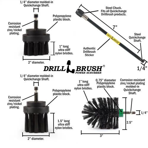Ultimate Black Brush Kit w/7in Ext. - Ultra Stiff - Heavy Duty Cleaning | K-542OMS-2L-7X-QC-DB - Image 6