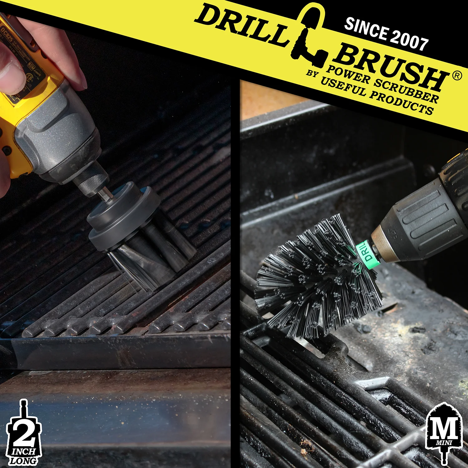 Mini & 2in-L Black Brushes - Ultra Stiff - Heavy Duty & Grill Cleaning | K-MS-2L-QC-DB - Image 4