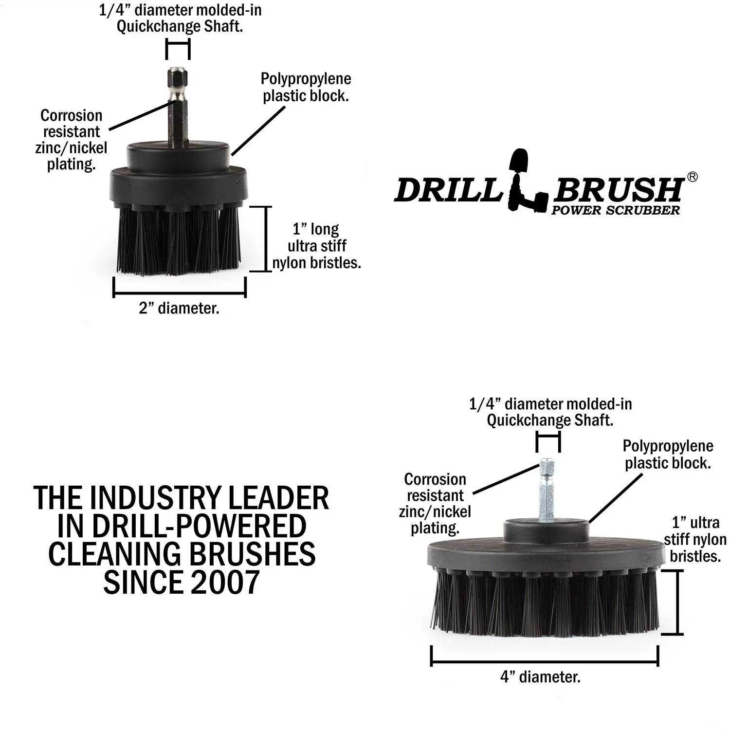 4in & 2in Black Brushes - Ultra Stiff Bristles - Heavy Duty & Grill Cleaning | K-S-42-QC-DB - Image 5