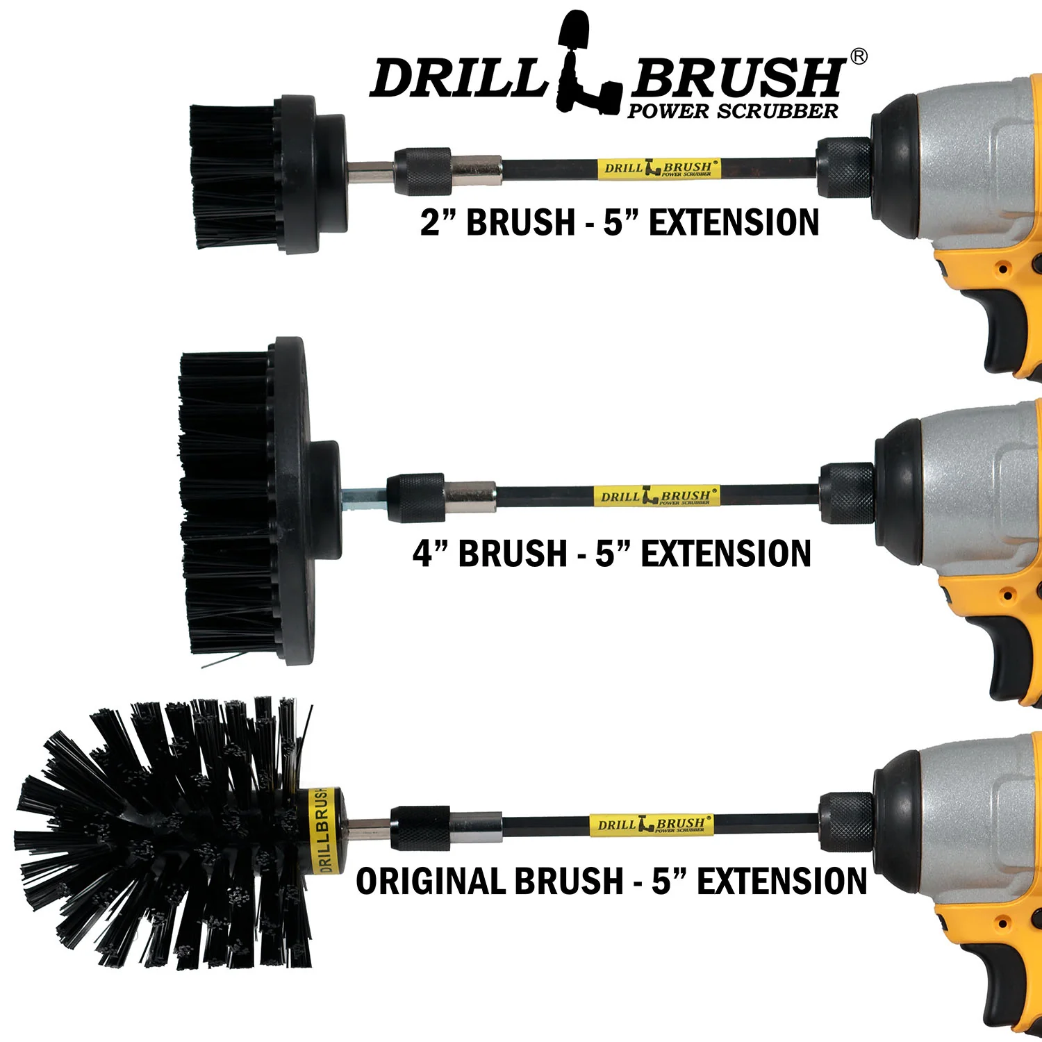 Original, 4in, & 2in Black Brushes w/5in Ext. - Heavy Duty & Grill Cleaning | K-S-42O-5X-QC-DB - Image 3
