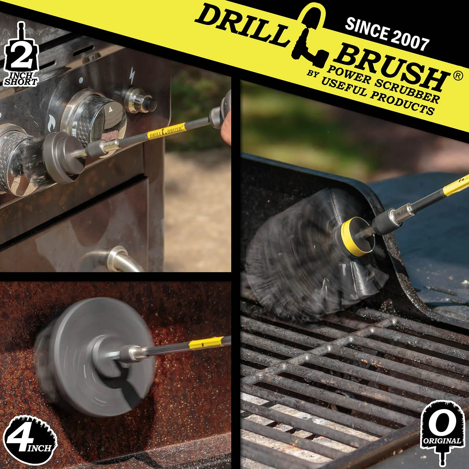 Original, 4in, & 2in Black Brushes w/5in Ext. - Heavy Duty & Grill Cleaning | K-S-42O-5X-QC-DB - Image 4