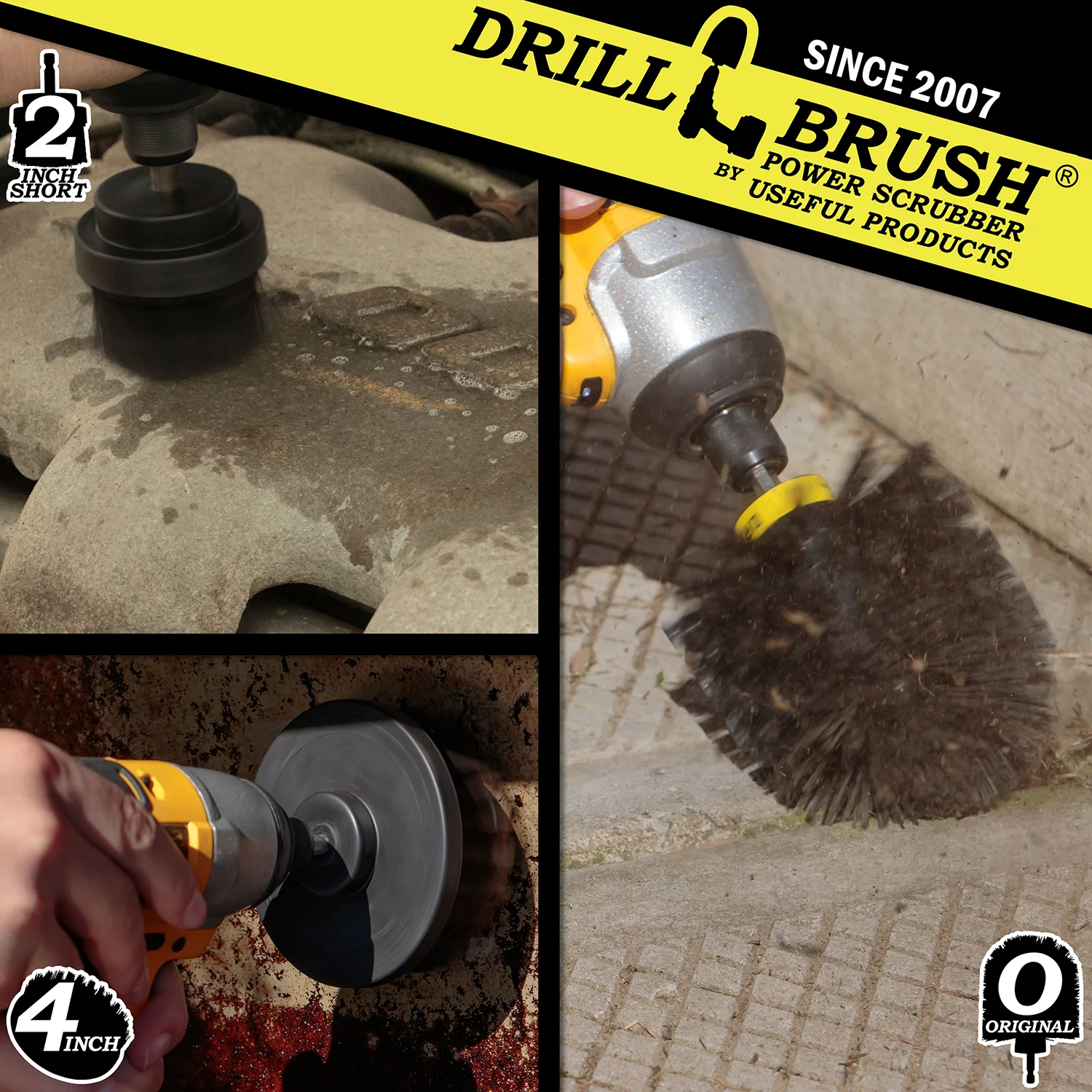 Original, 4in, and 2in Black Brushes - Ultra Stiff - Heavy Duty & Grill Cleaning | K-S-42O-QC-DB - Image 4