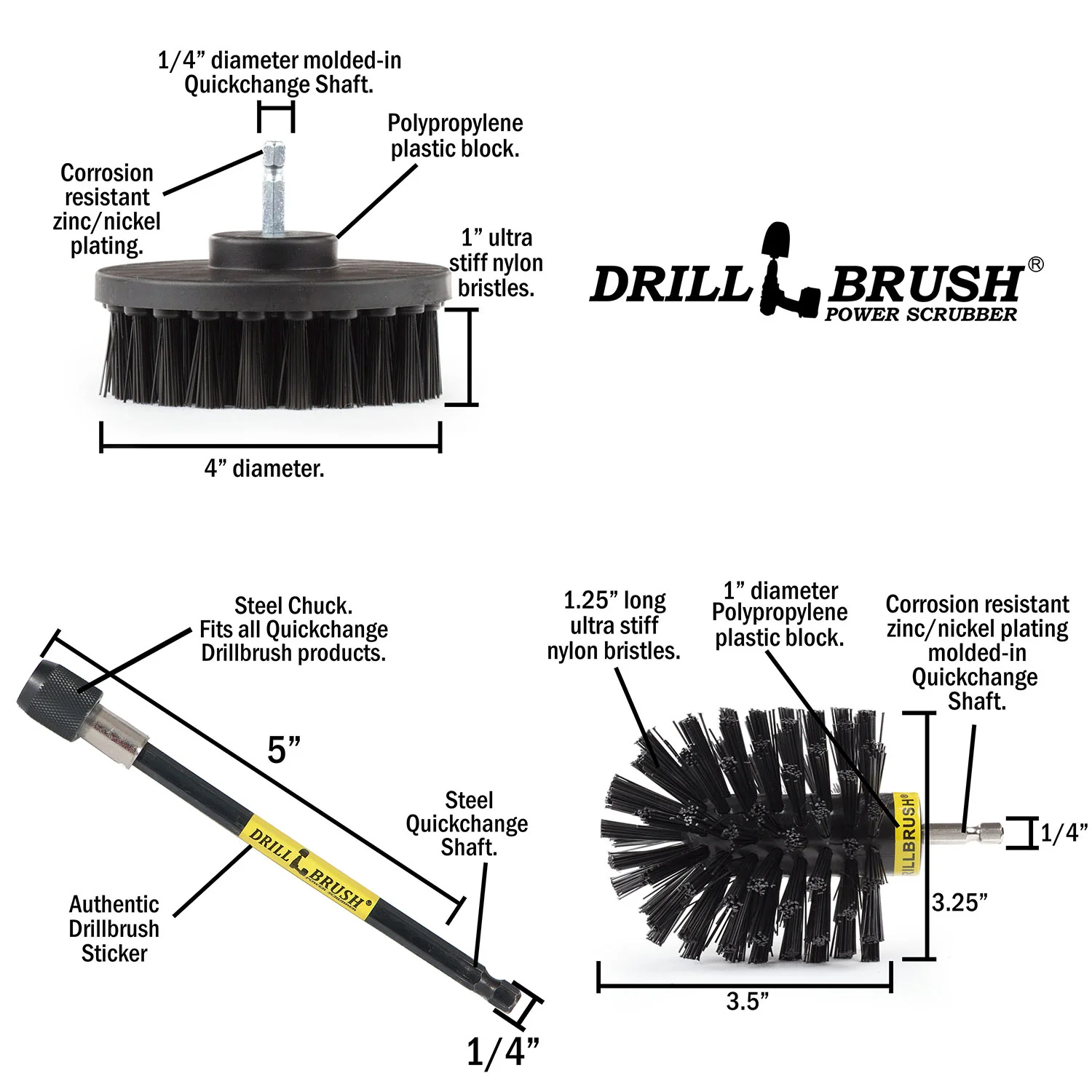 Original & 4in Brushes w/5in Extension - Ultra Stiff - Heavy Duty & Grill Cleaning | K-S-4O-5X-QC-DB - Image 5