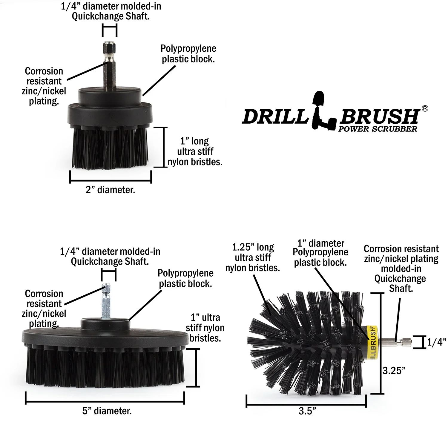 Original, 5in, & 2in Black Brushes - Ultra Stiff - Heavy Duty & Grill Cleaning | K-S-52O-QC-DB - Image 5