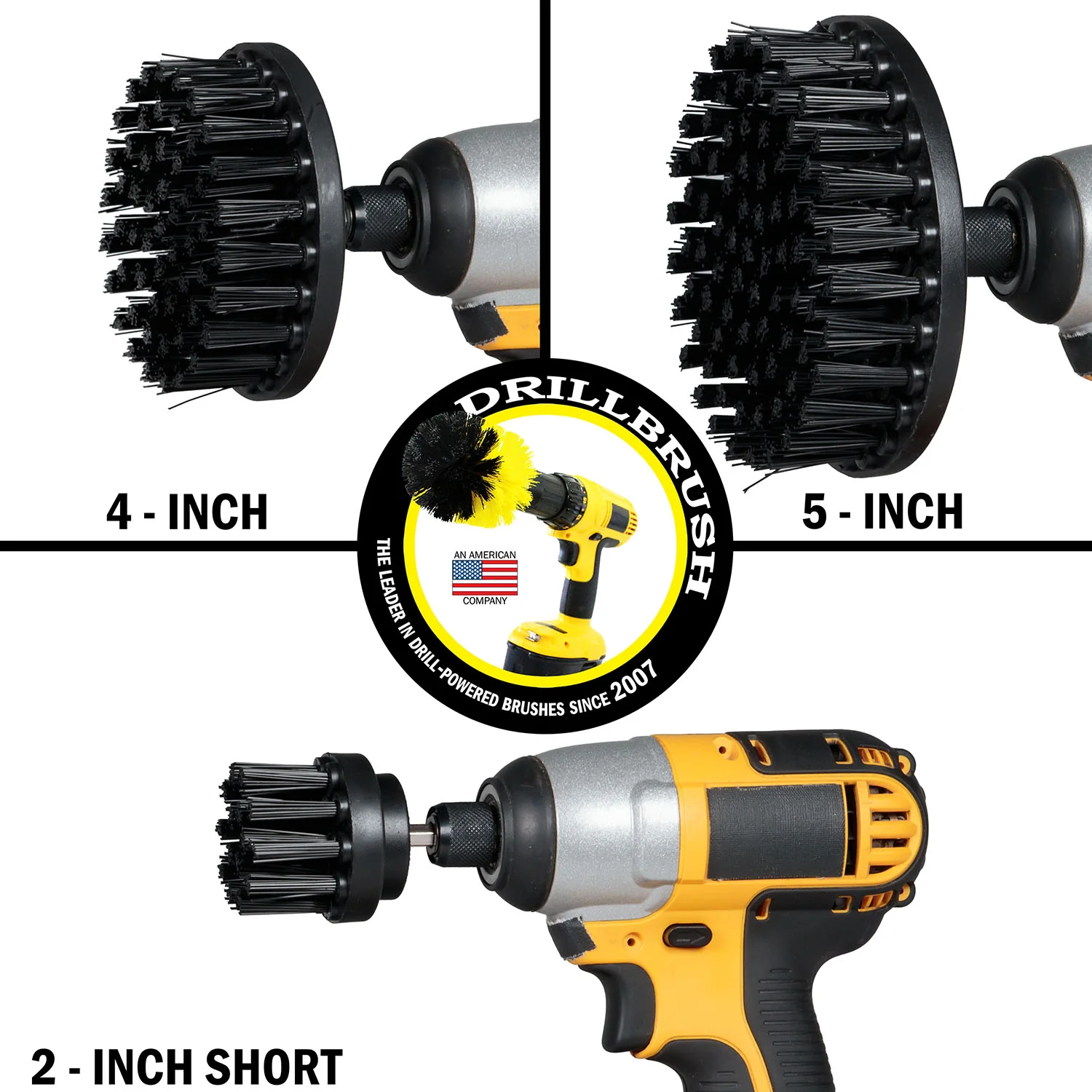 5in, 4in, & 2in Black Brushes - Ultra Stiff Bristles - Heavy Duty & Grill Cleaning | K-S-542-QC-DB - Image 3
