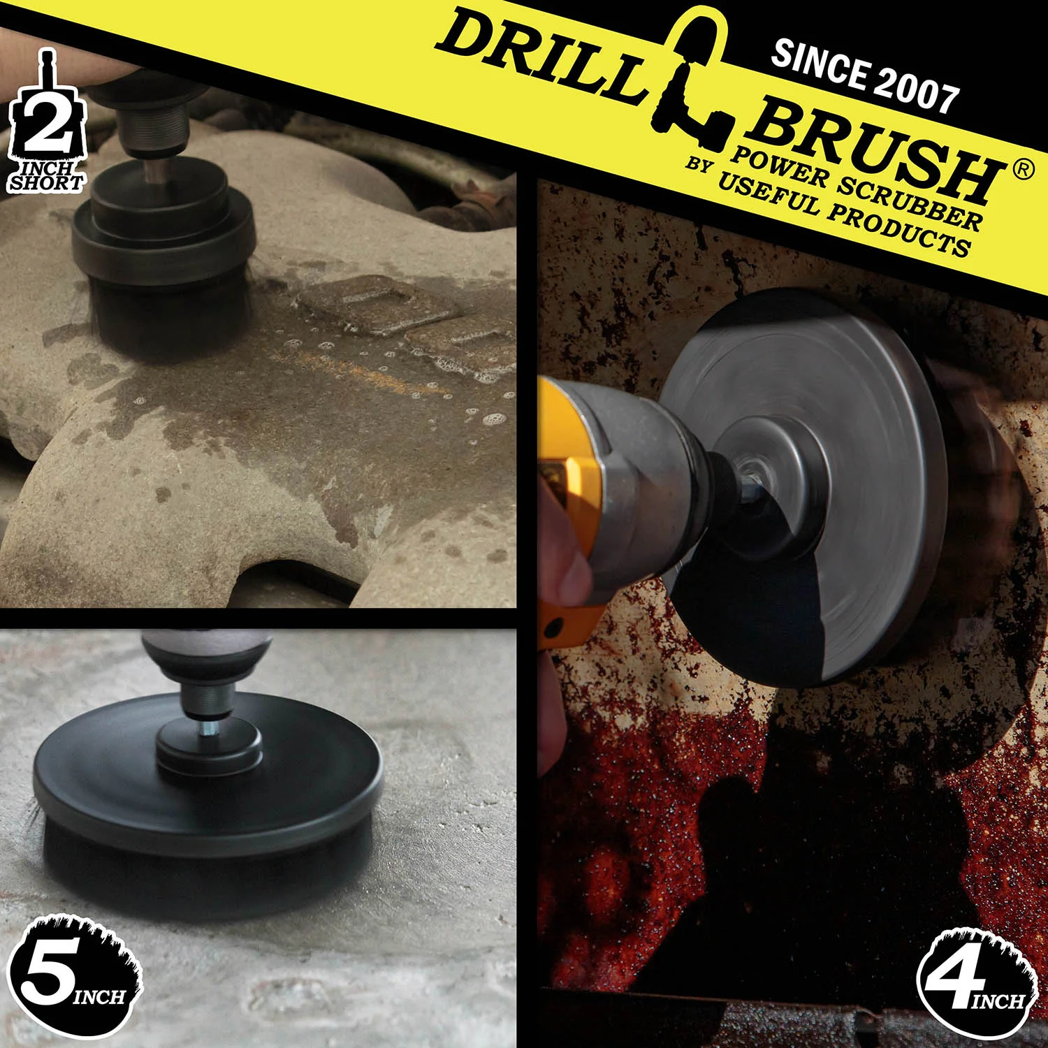 5in, 4in, & 2in Black Brushes - Ultra Stiff Bristles - Heavy Duty & Grill Cleaning | K-S-542-QC-DB - Image 4