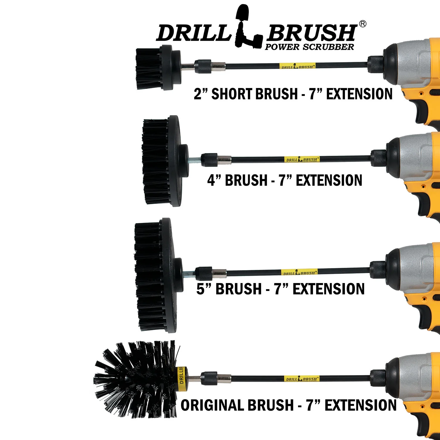 Original, 5in, 4in, & 2in Black Brushes w/ 7in Ext. - Heavy Duty & Grill | K-S-542O-7X-QC-DB - Image 3