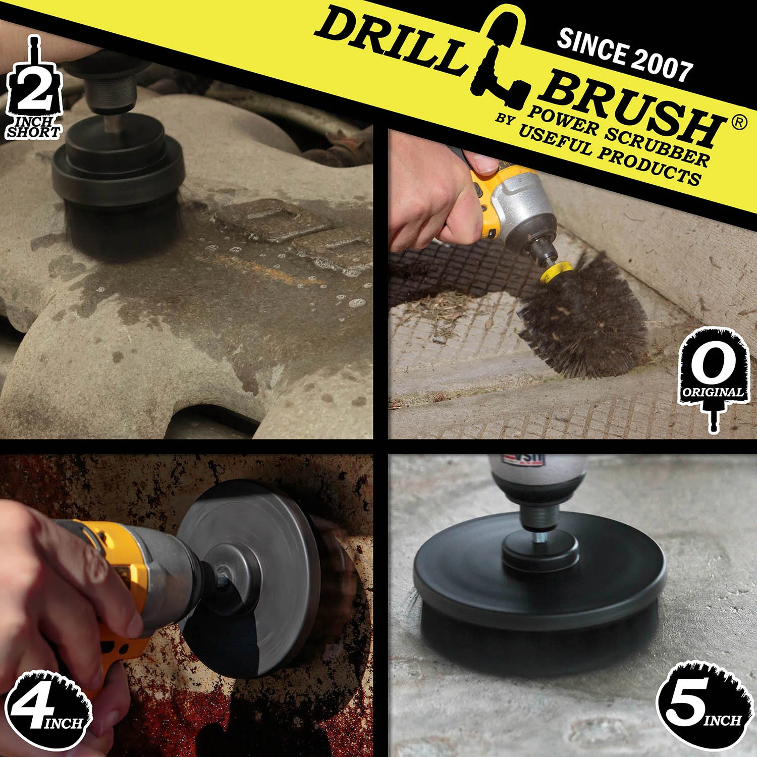 Original, 5in, 4in, & 2in Black Brushes - Ultra Stiff - Heavy Duty & Grill Cleaning | K-S-542O-QC-DB - Image 4