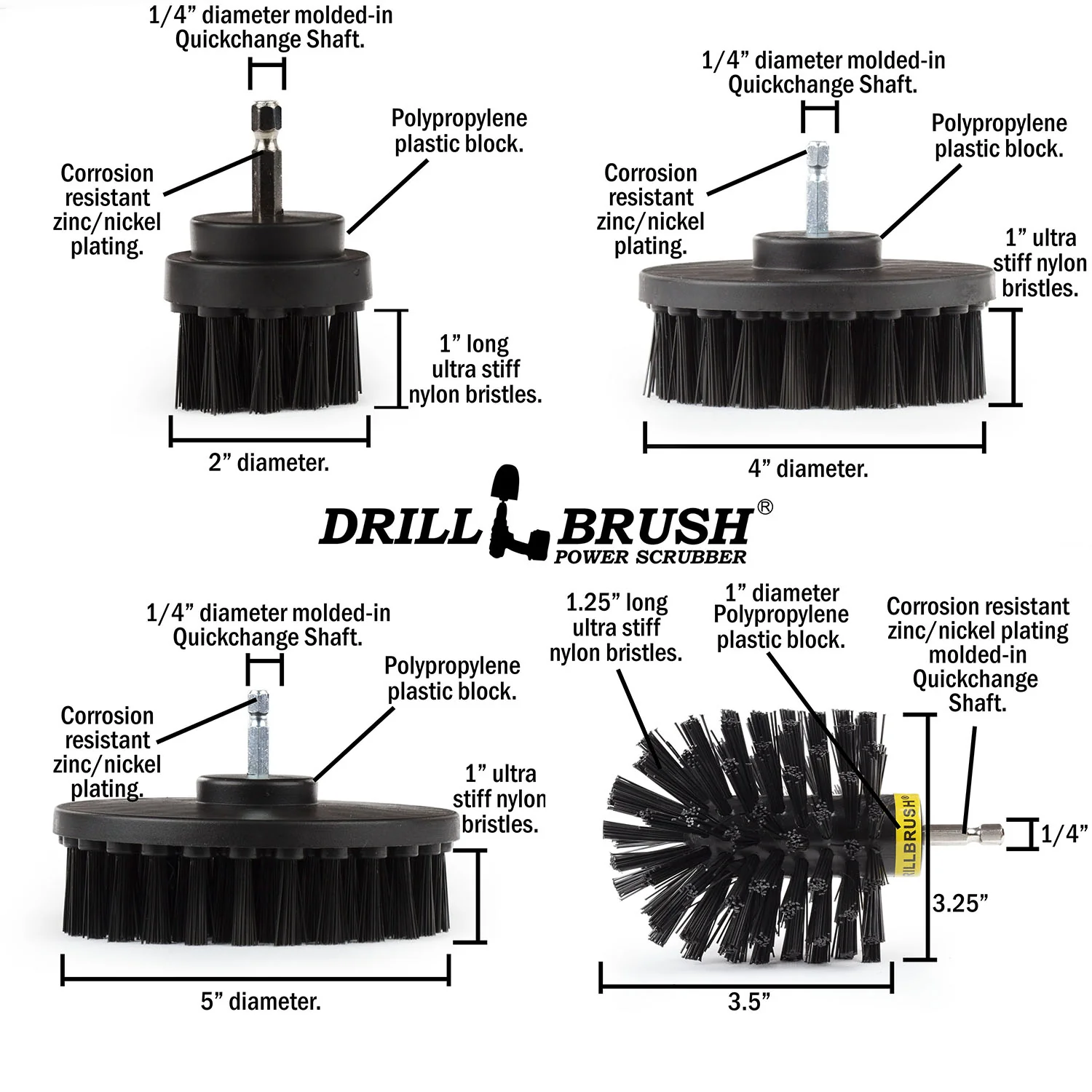 Original, 5in, 4in, & 2in Black Brushes - Ultra Stiff - Heavy Duty & Grill Cleaning | K-S-542O-QC-DB - Image 5
