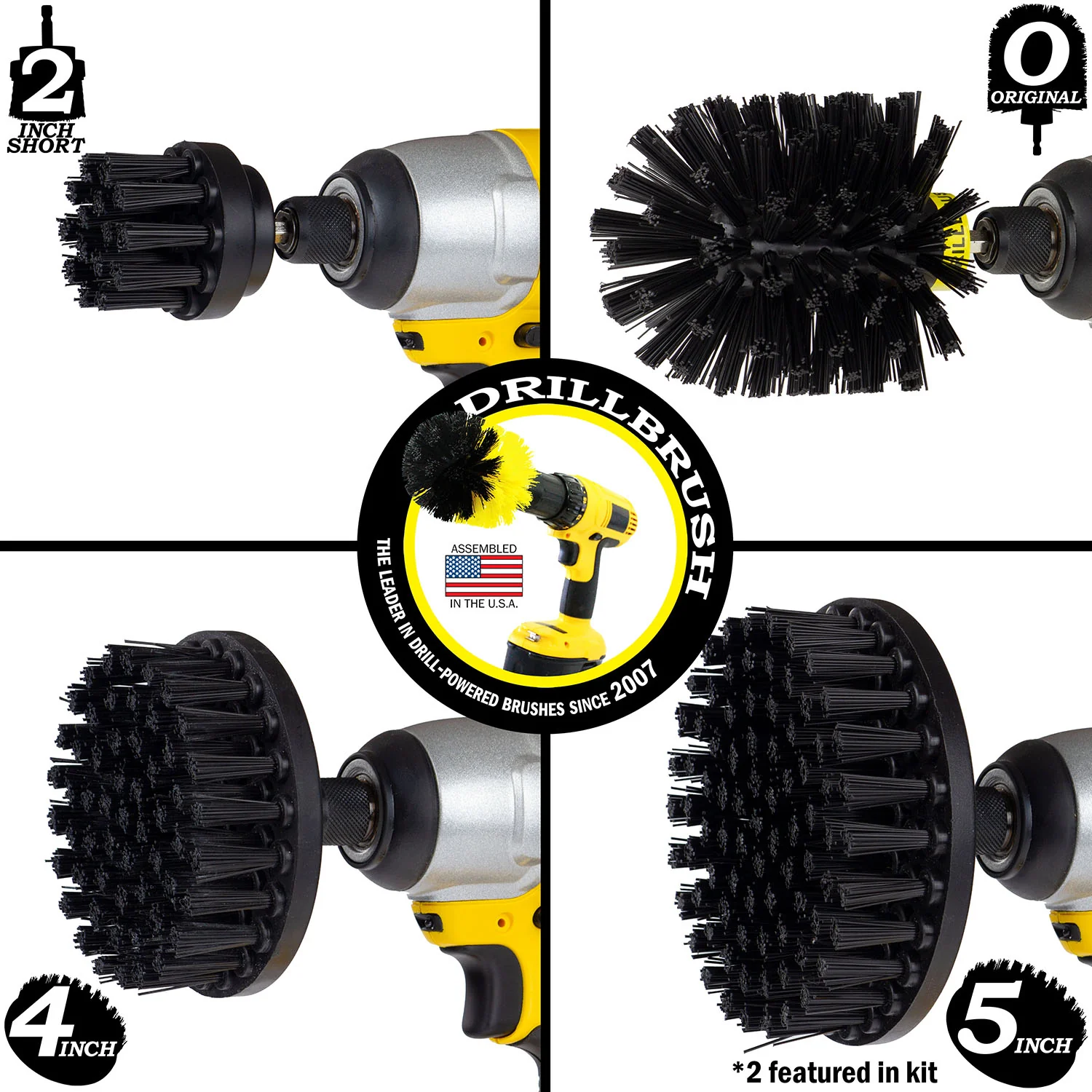 Original, 5in x2, 4in, & 2in Black Brushes - Ultra Stiff - Heavy Duty Cleaning | K-S-5542O-QC-DB - Image 3
