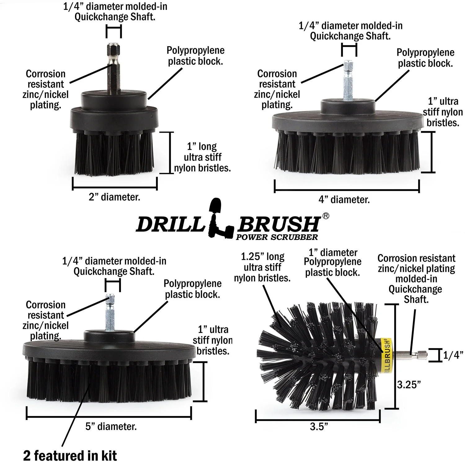Original, 5in x2, 4in, & 2in Black Brushes - Ultra Stiff - Heavy Duty Cleaning | K-S-5542O-QC-DB - Image 5