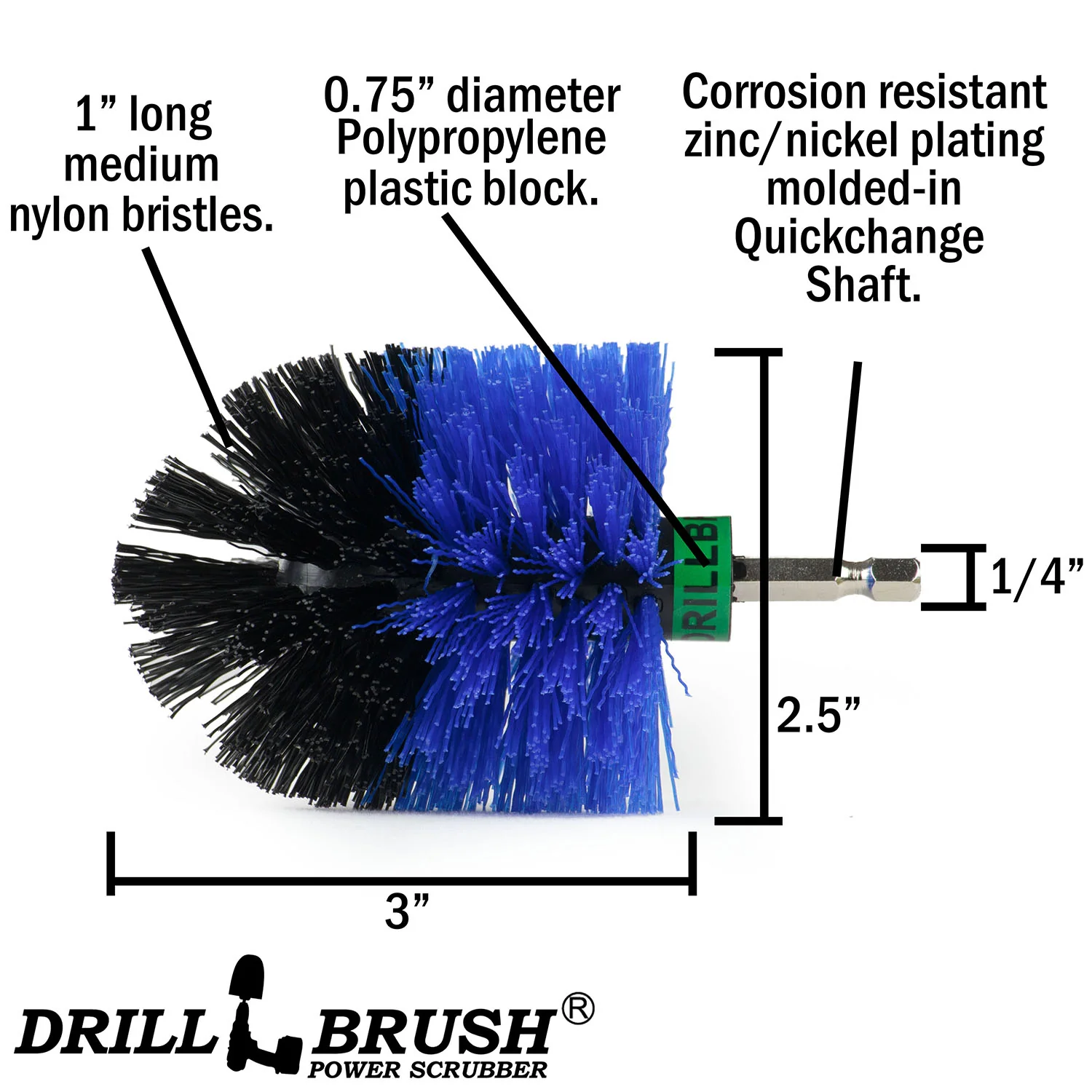 Mini Blue Brush - Medium Stiffness Bristles - Bullet Shaped - Pool & Marine | M-S-B-QC-DB - Image 4