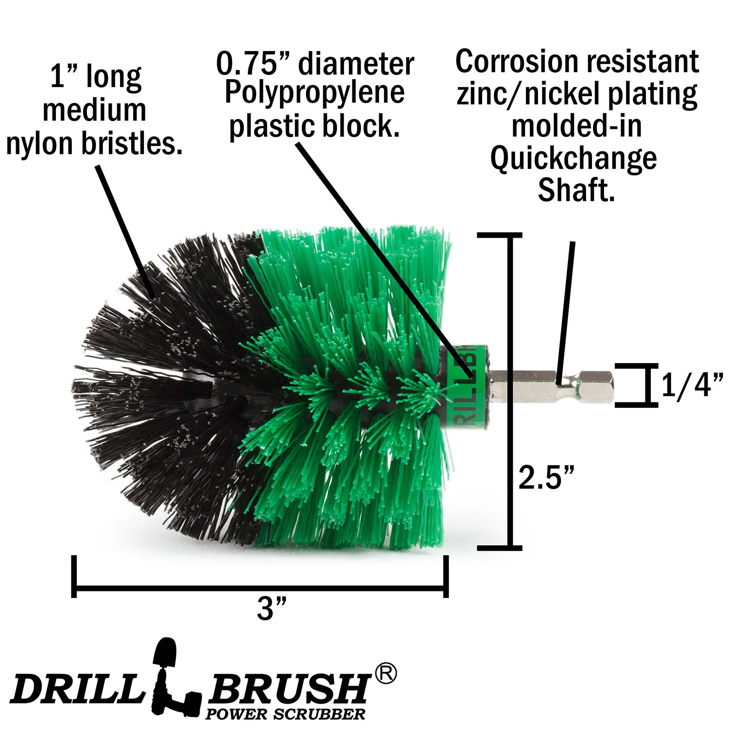 Mini Green Brush - Medium Stiffness - Bullet Shaped - Kitchen Sink & Fixture Cleaning | M-S-G-QC-DB - Image 4