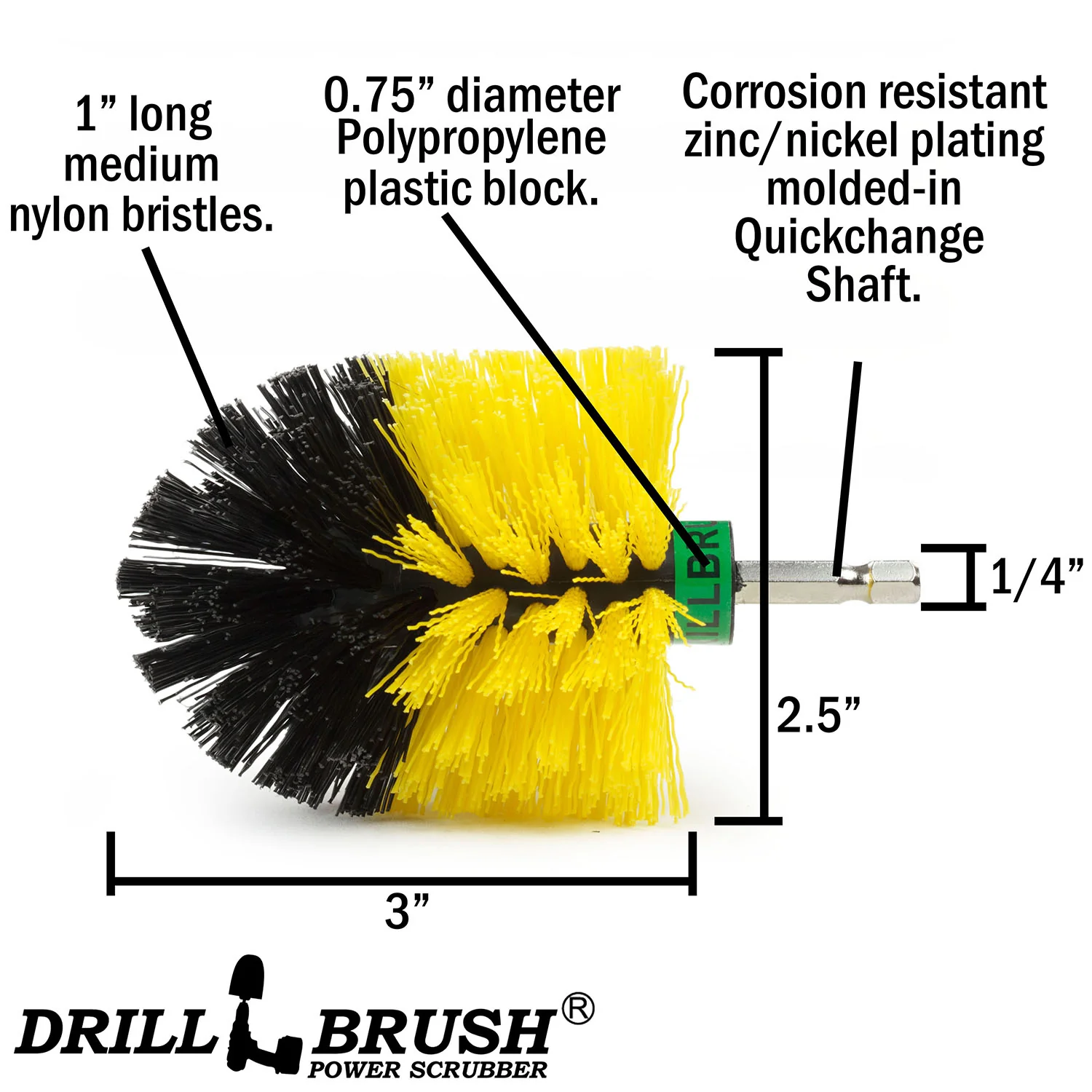Mini Yellow Brush - Medium Stiffness - Bullet Shaped - Bathroom Fixtures & Showers | M-S-Y-QC-DB - Image 4