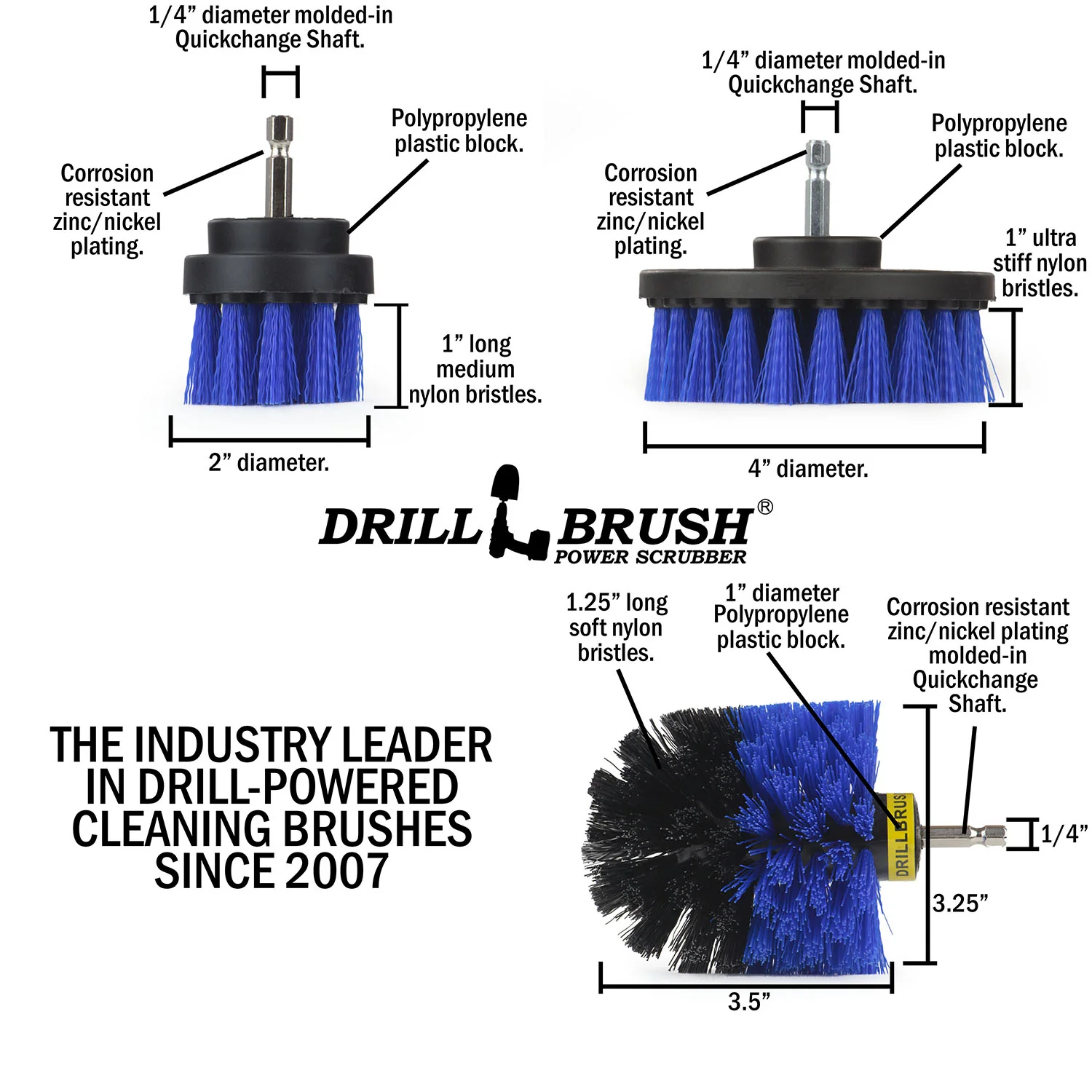 Medium Blue 4in, 2in Short, & Original Brush Kit with Useful All-Purpose Cleaning Paste Bundle - Medium Bristles - 260g Multi-Purpose Cleaning Paste | B-S-42O-3V-QC-DB-UP1 - Image 5