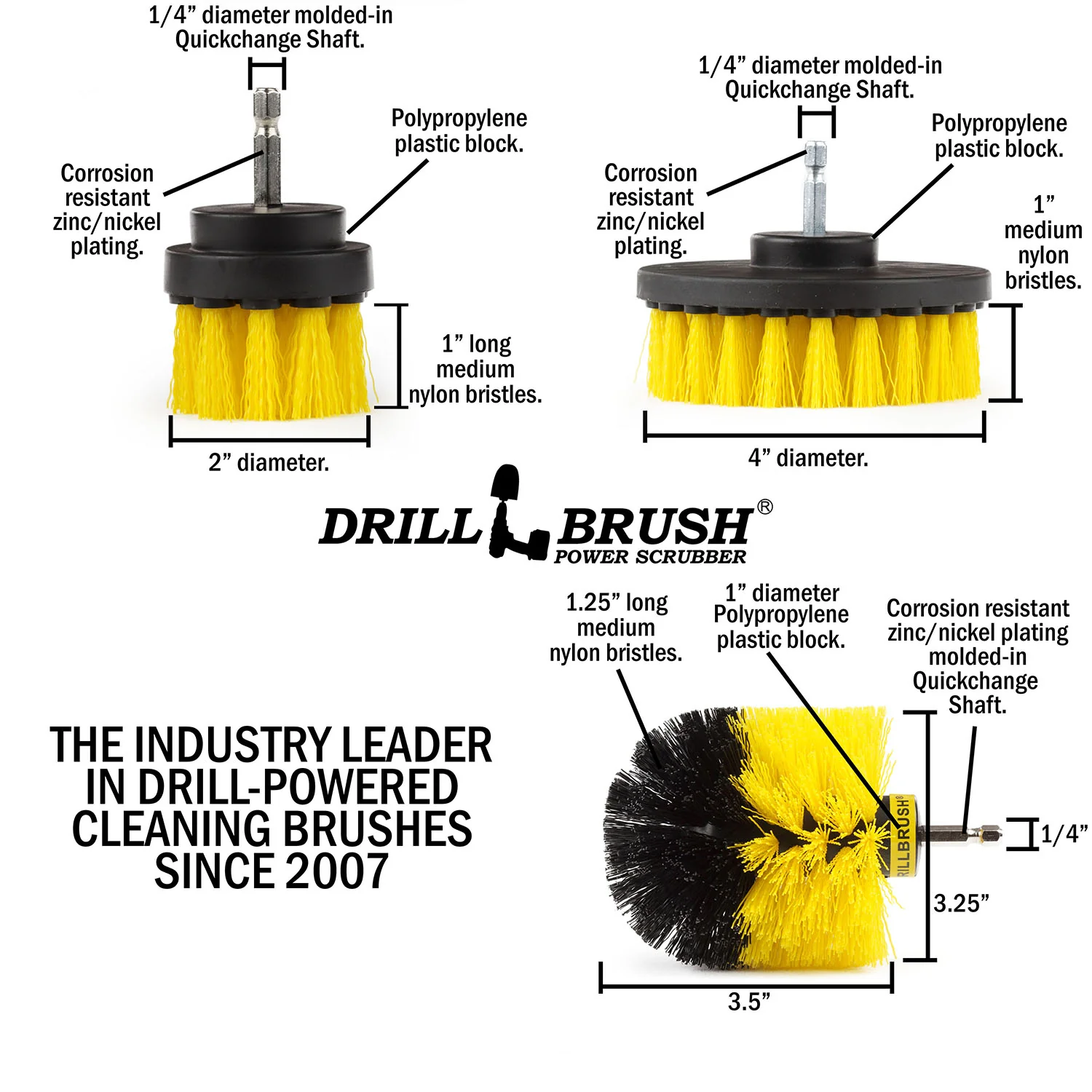 Medium Yellow 4in, 2in Short, & Original Brush Kit with Useful All-Purpose Cleaning Paste Bundle - Medium Bristles - 260g Multi-Purpose Cleaning Paste | Y-S-42O-3V-QC-DB-UP1 - Image 5
