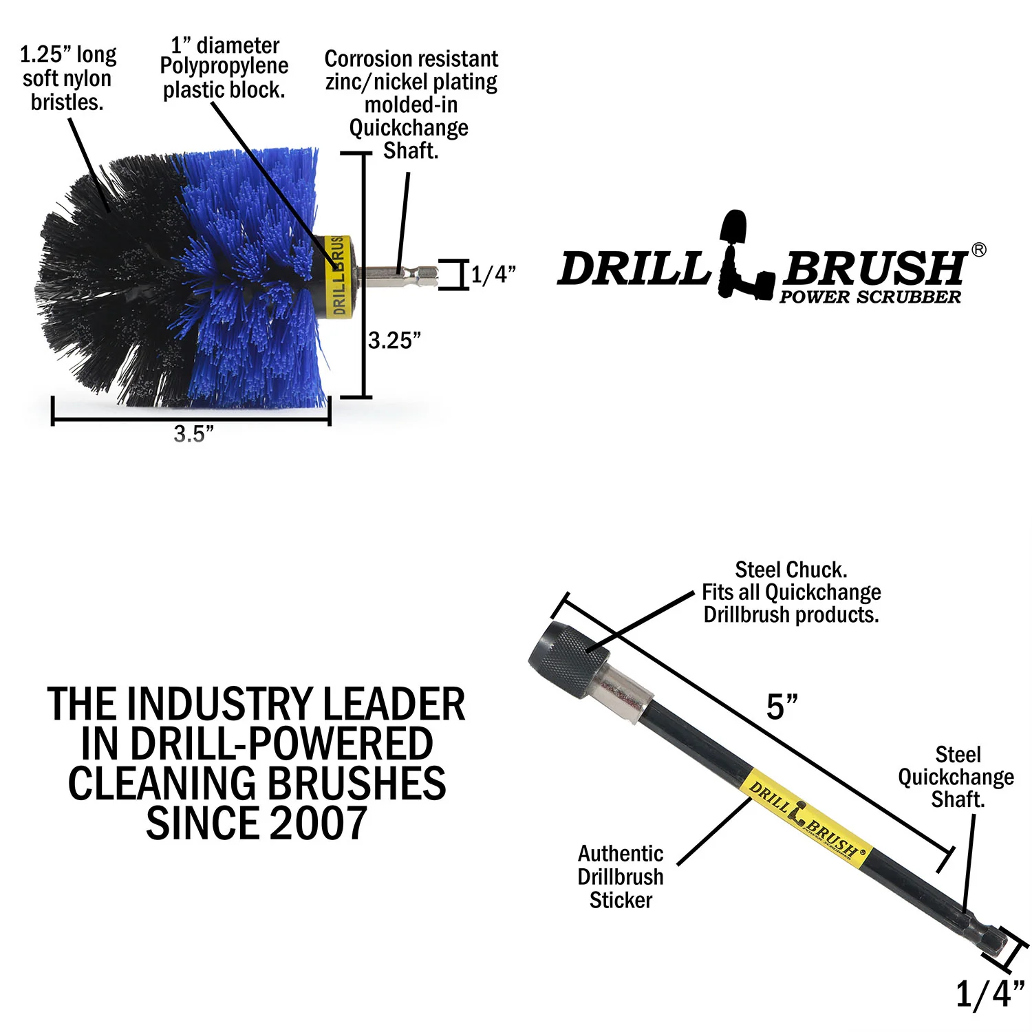Original Blue Brush & 5in Ext. - Medium Bristles - Bullet Shaped - Pool & Marine | O-S-B-5X-QC-DB - Image 4
