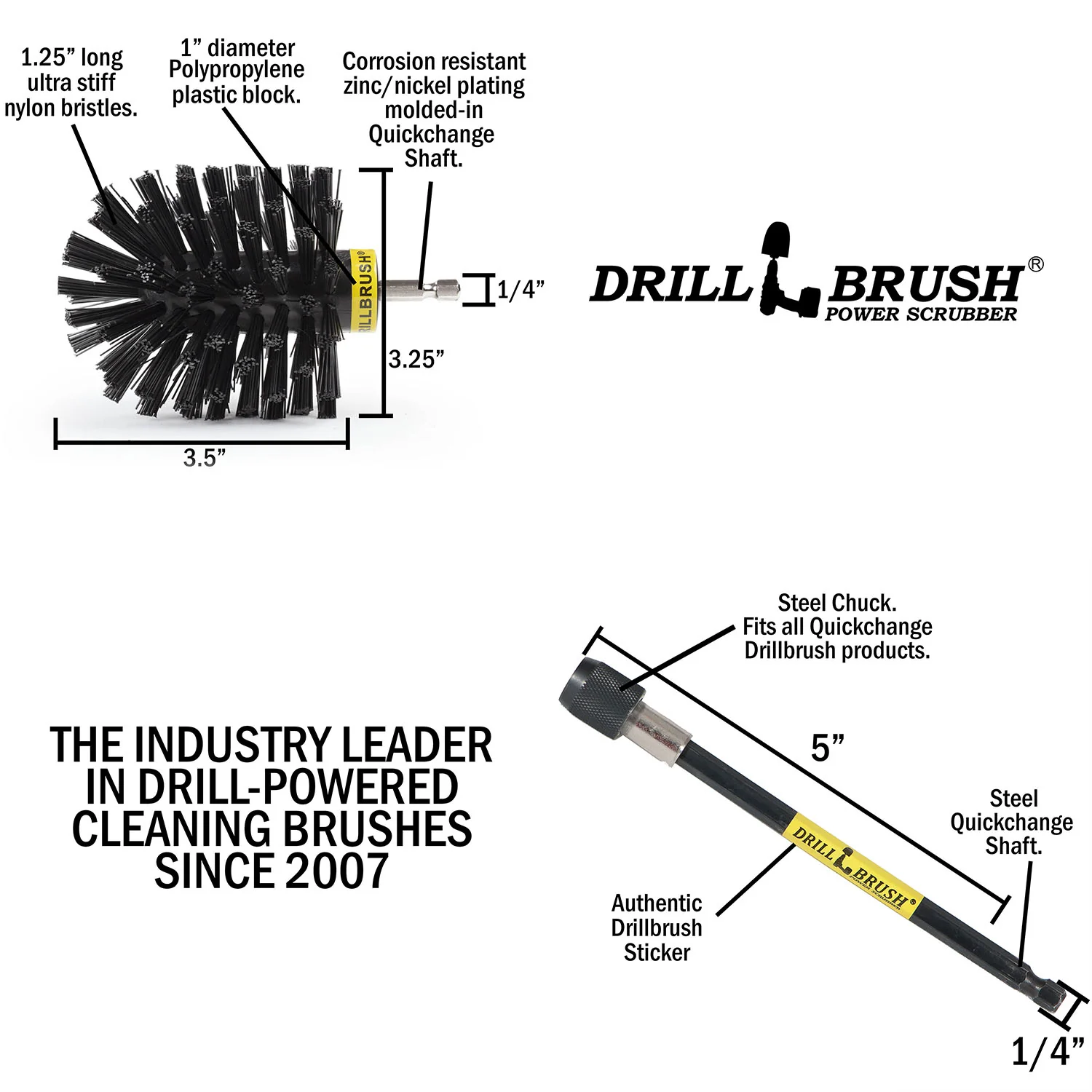 Original Black Brush & 5in Ext. - Ultra Stiff - Heavy Duty Cleaning & Paint Removal | O-S-K-5X-QC-DB - Image 4