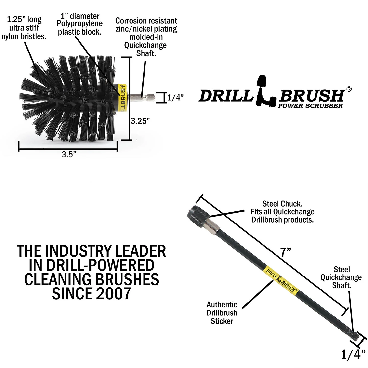 Original Black Brush & 7in Ext. - Ultra Stiff - Heavy Duty Cleaning & Paint Removal | O-S-K-7X-QC-DB - Image 4