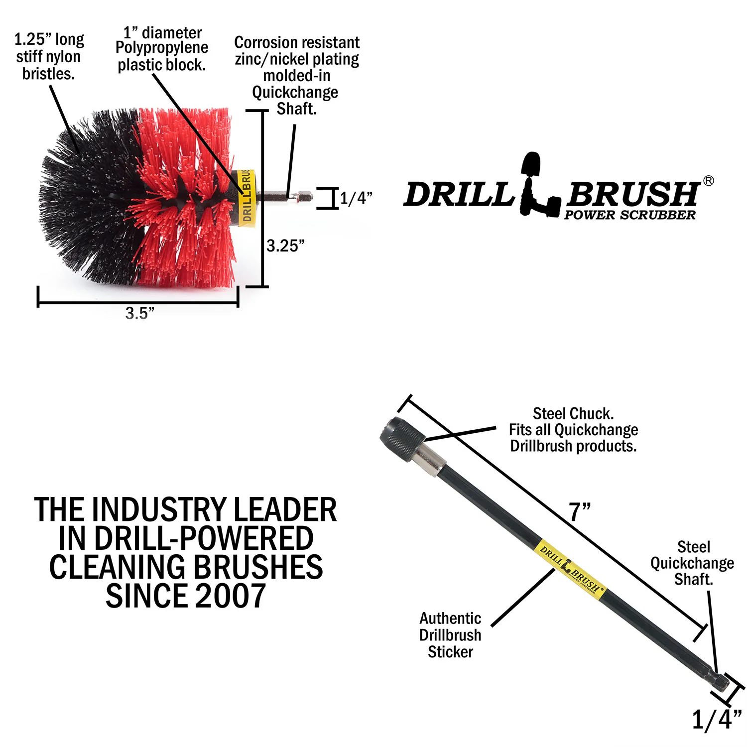 Original Red Brush & 7in Ext. - Stiff - Bullet Shaped - Masonry & Lawn Furniture | O-S-R-7X-QC-DB - Image 4