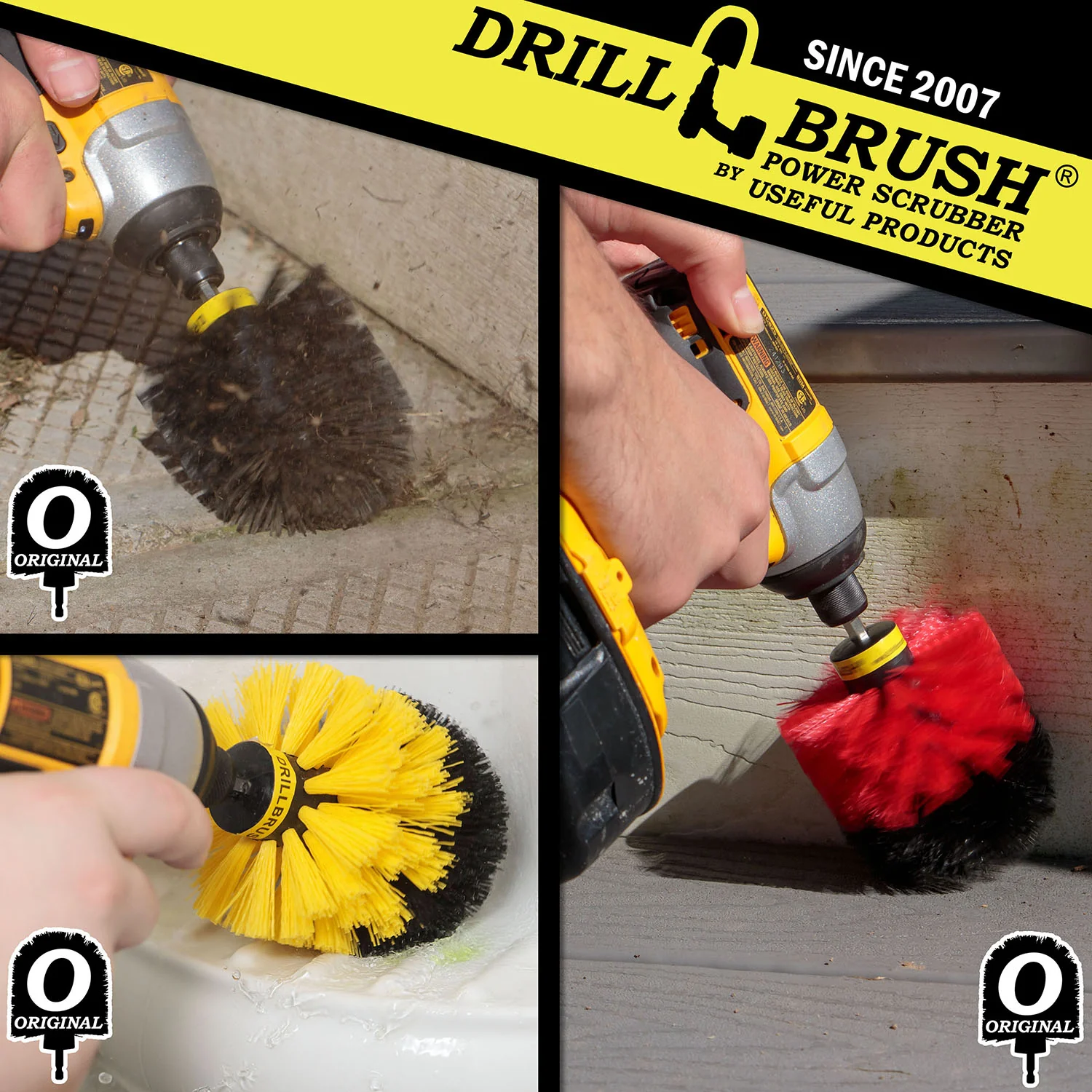 Original Brush 3-Pc. Kit - Medium, Stiff, & Ultra Stiff - Bathroom, Outdoor, & Grill | O-S-YRK-QC-DB - Image 4