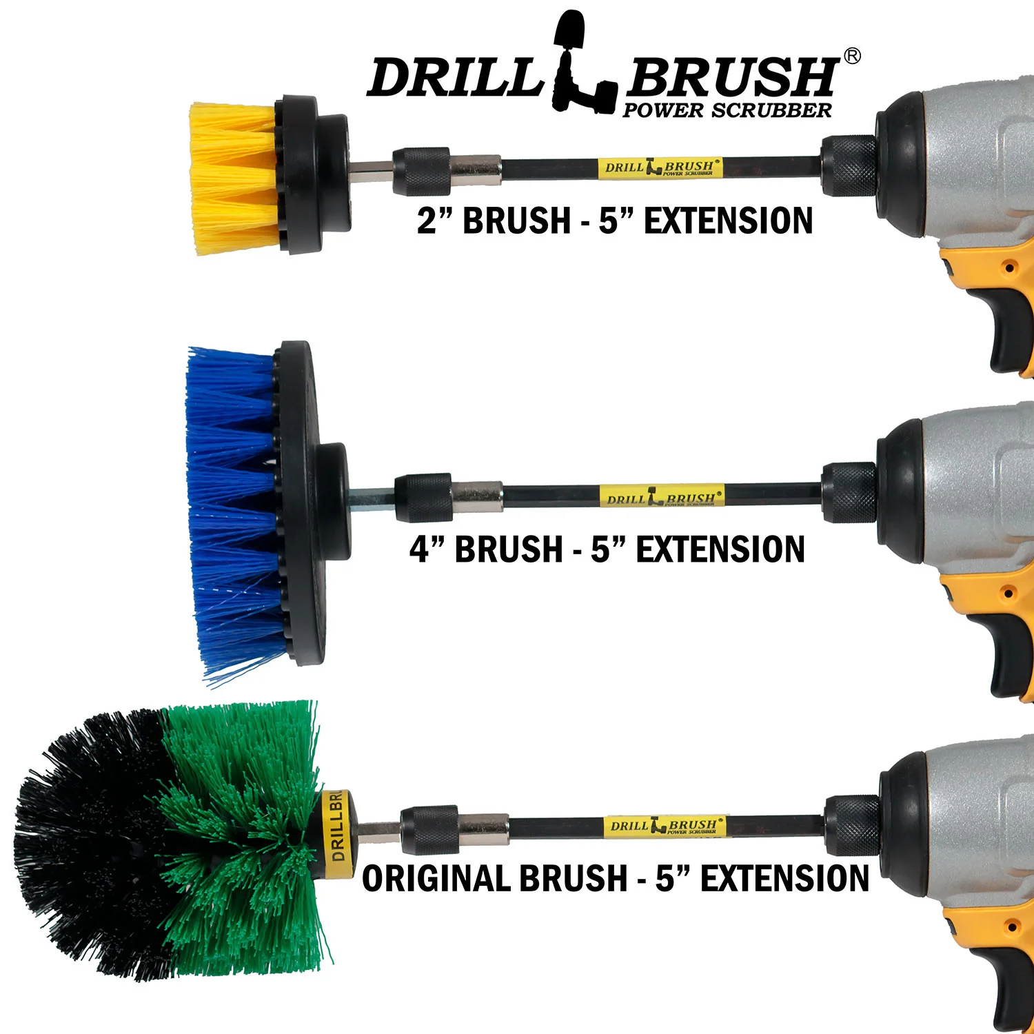 Original, 4 inch, and 2 inch Short Brushes with 5 inch Extension - Medium Bristles - General Cleaning | Y2-GO-B4-S-5X-QC-DB - Image 5