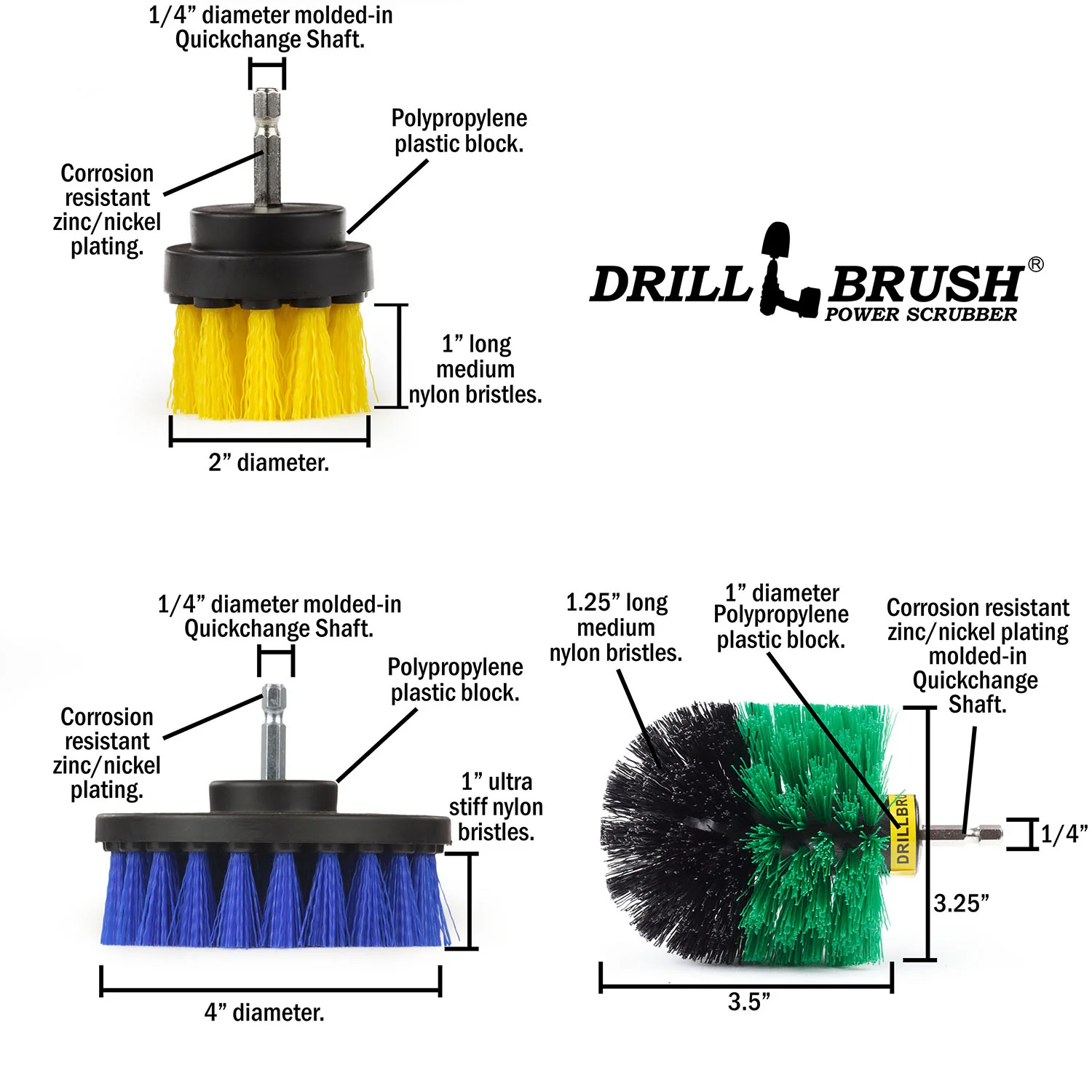 Original, 4in, & 2in Variety Brushes - Medium Bristles - General Household Cleaning | Y2-GO-B4-S-QC-DB - Image 5
