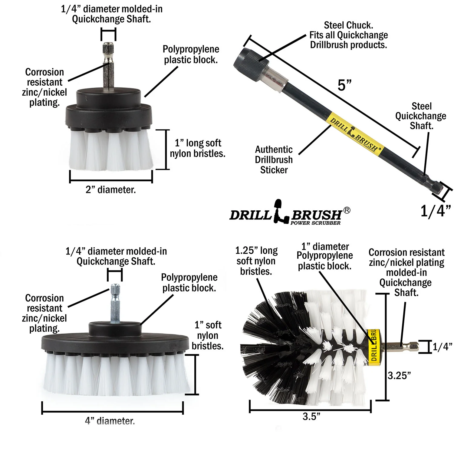 Original, 4in, & 2in White Brushes w/5in Ext. - Soft - Home & Auto | W-S-42O-5X-QC-DB - Image 5
