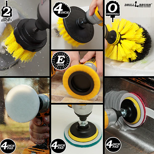 Edge, Original, 4in, & 2in Yellow Brushes w/4in Pads - Medium - Bathroom & Tub | S-YE42O-P4-WRB-3V-QC-DB - Image 5