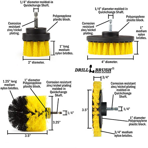 Edge, Original, 4in, & 2in Yellow Brushes w/4in Pads - Medium - Bathroom & Tub | S-YE42O-P4-WRB-3V-QC-DB - Image 6